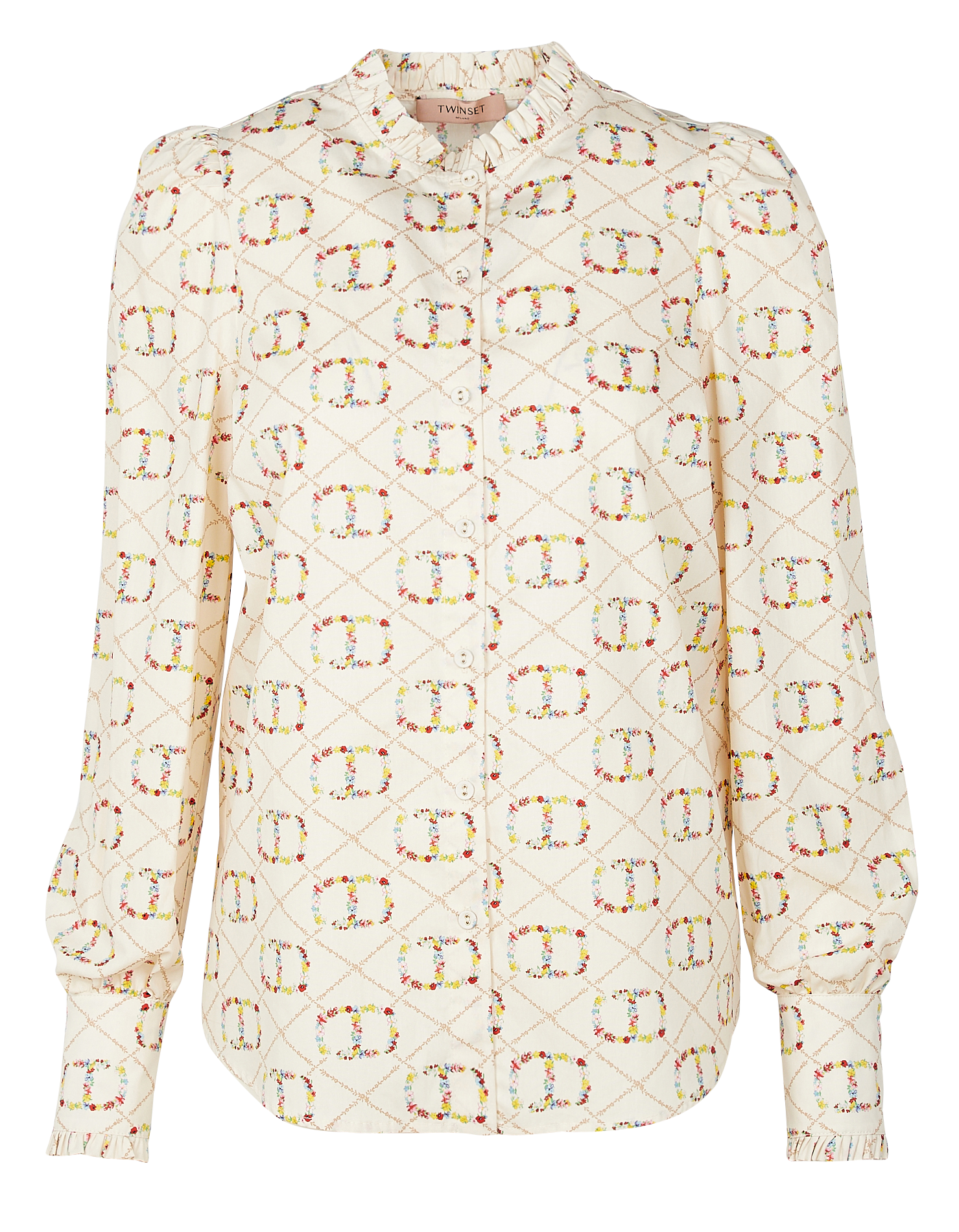 Round-neck printed cotton shirt TWINSET Beige