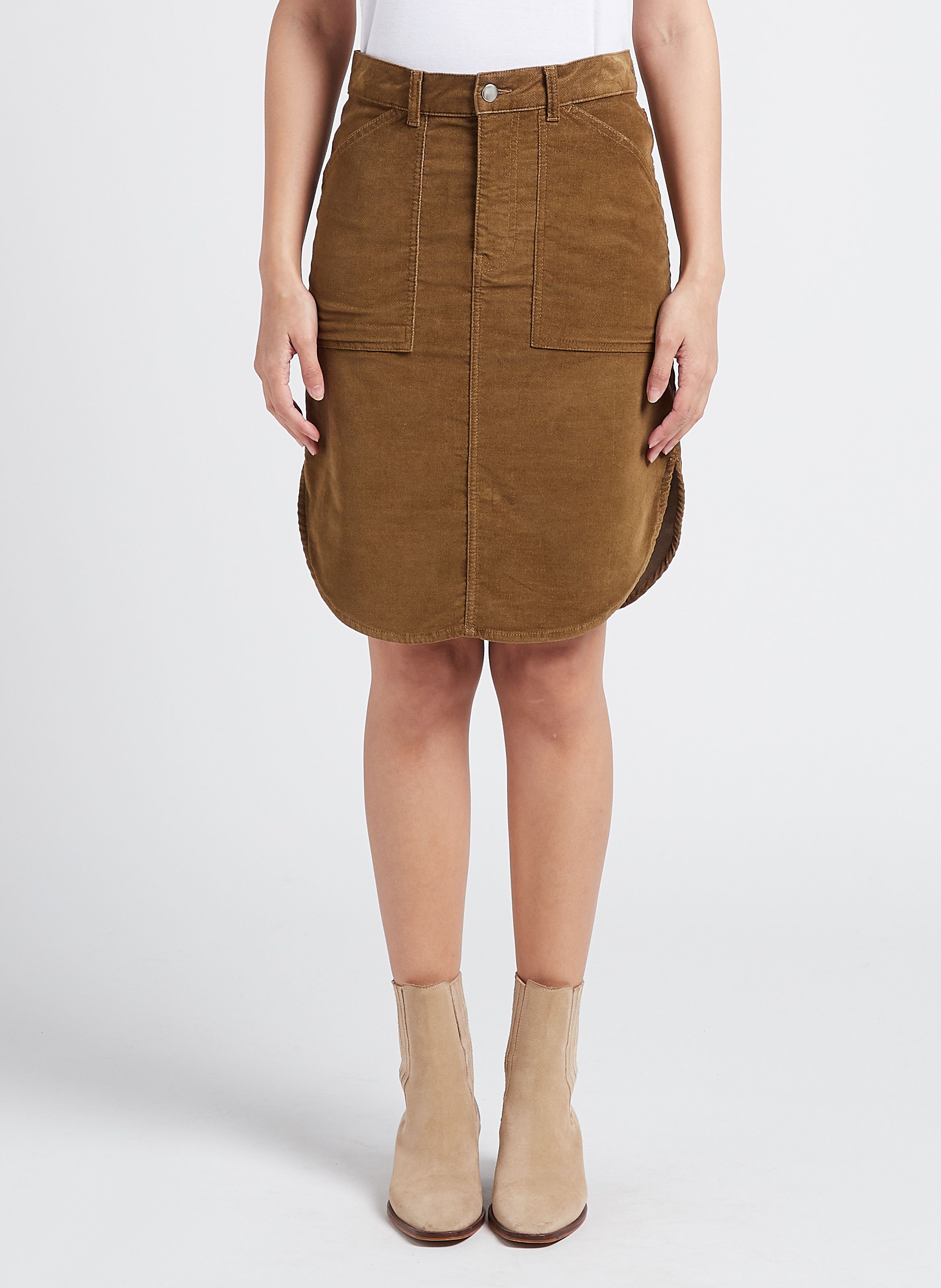 Brown Short straight cotton blend skirt