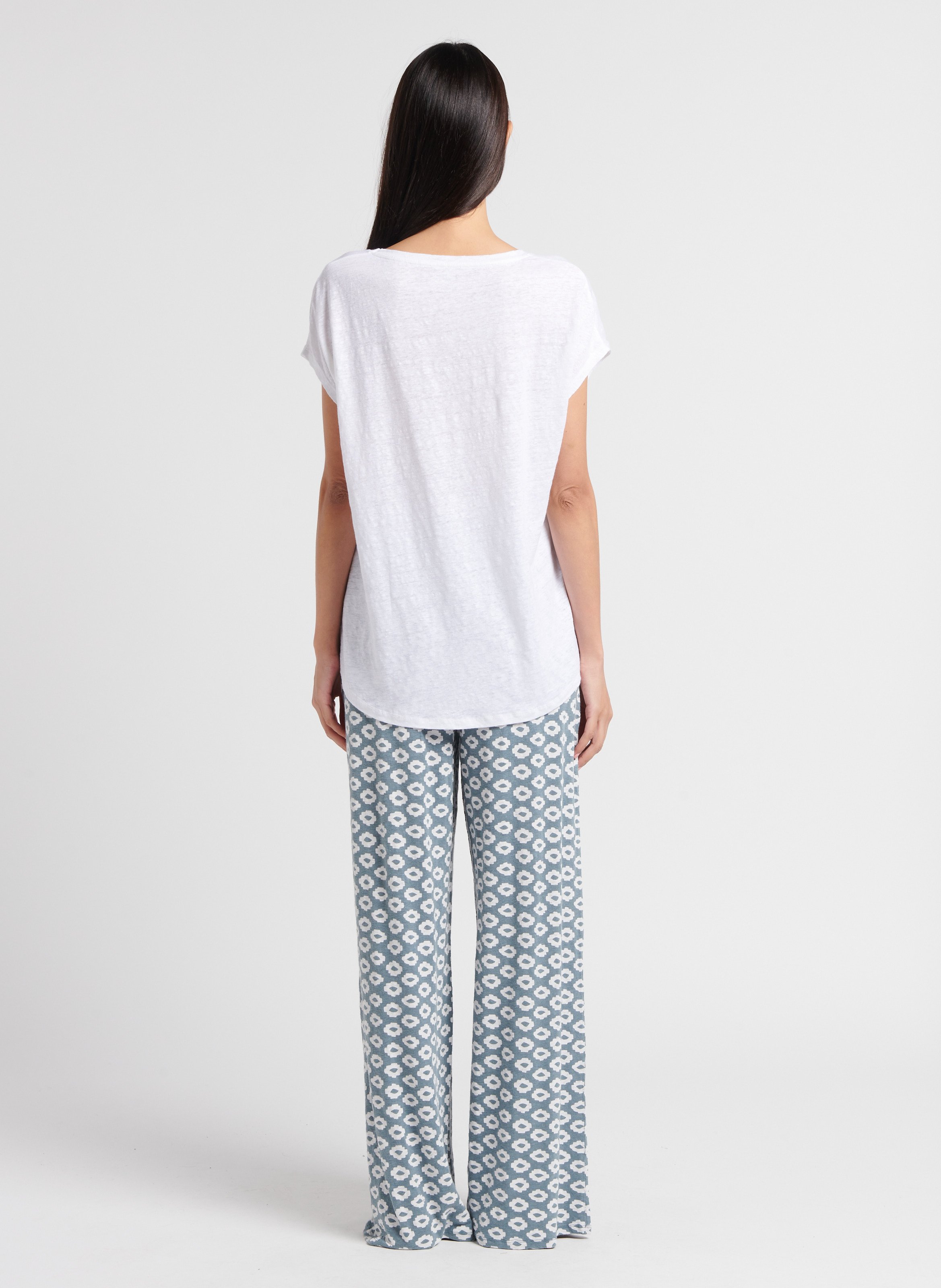 Tee-shirt ample col V en lin stretch MAJESTIC FILATURES Blanc