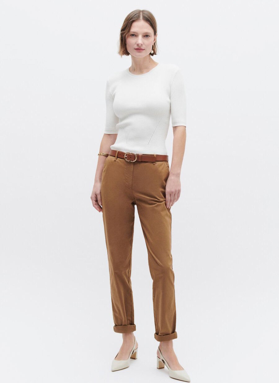 Pantalon chino en coton melange Marron