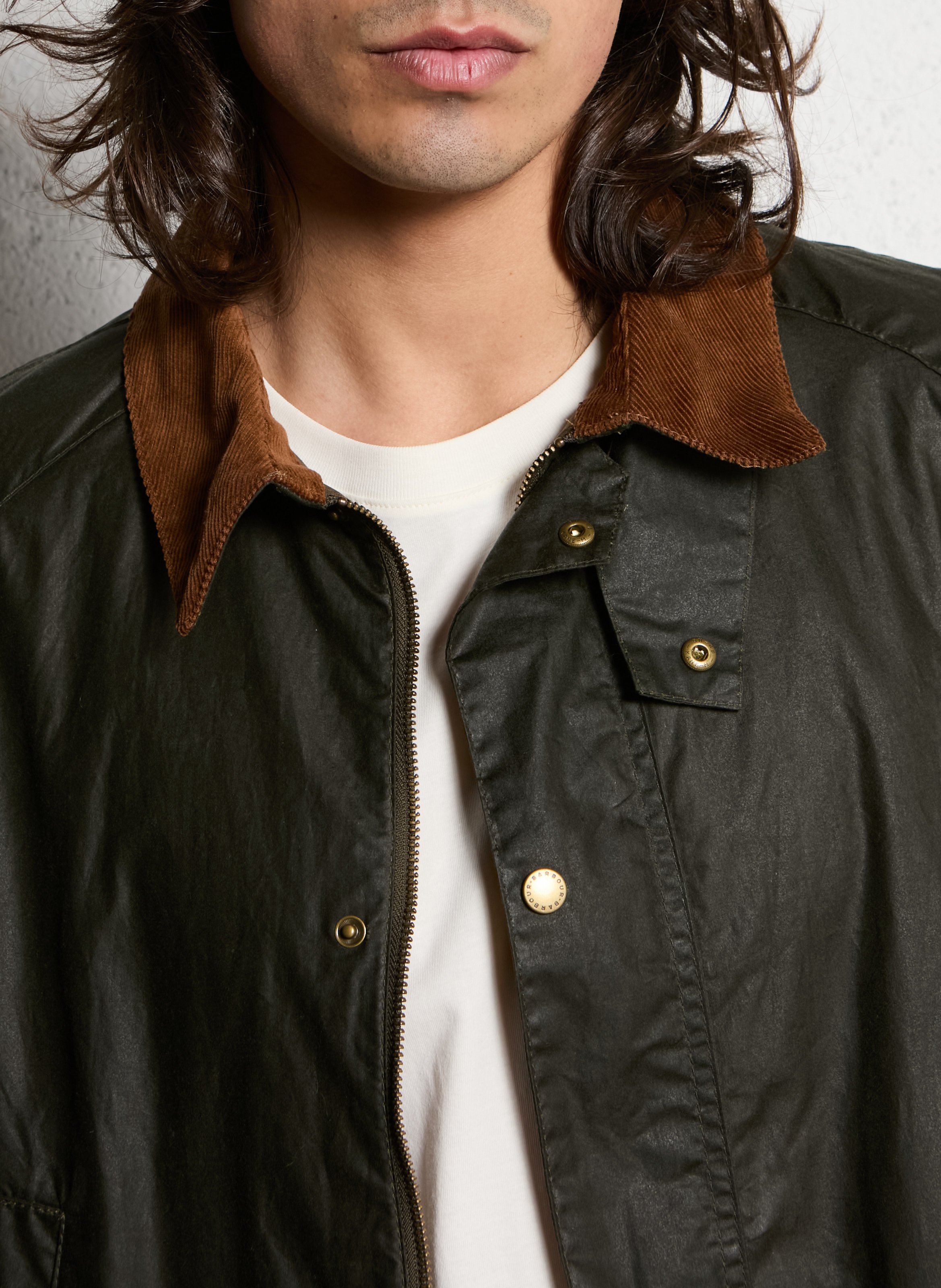 Straight waxed cotton jacket with pockets BARBOUR Khaki