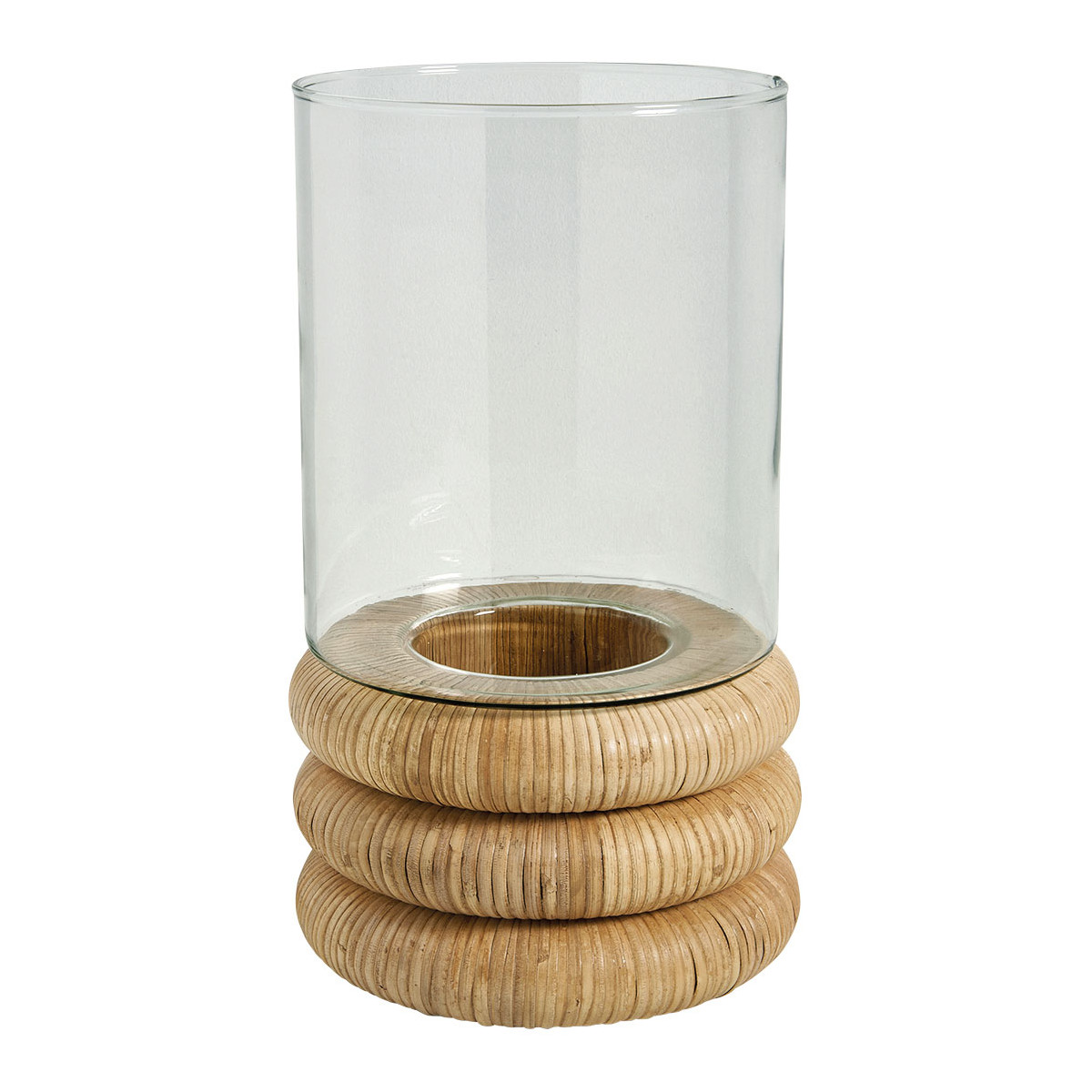 Glass and rattan Boline candle holder - large size - ø 20 x 33 cm BLANC D'IVOIRE Beige