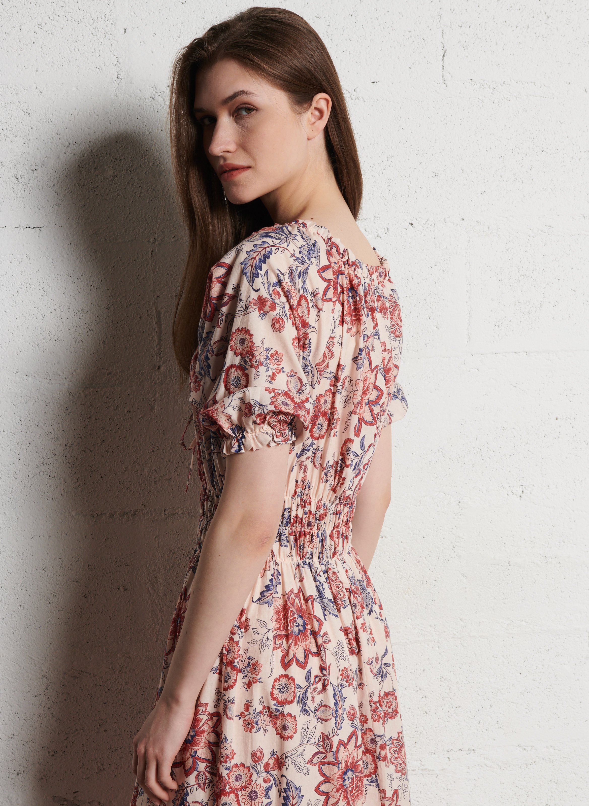 Long dress with boat neck and floral print SOPHIE+LUCIE Beige