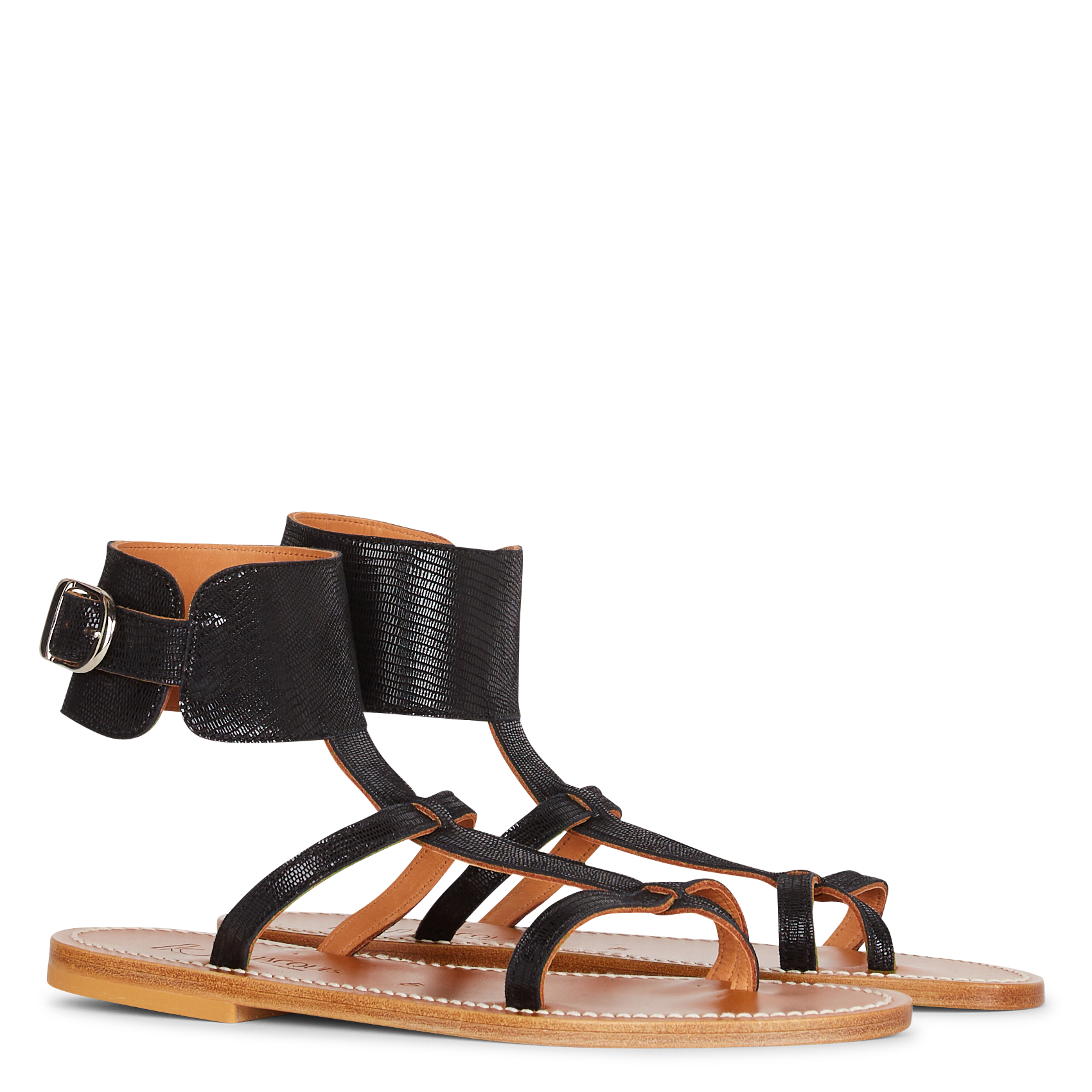 Aouda flat leather sandals K JACQUES Black