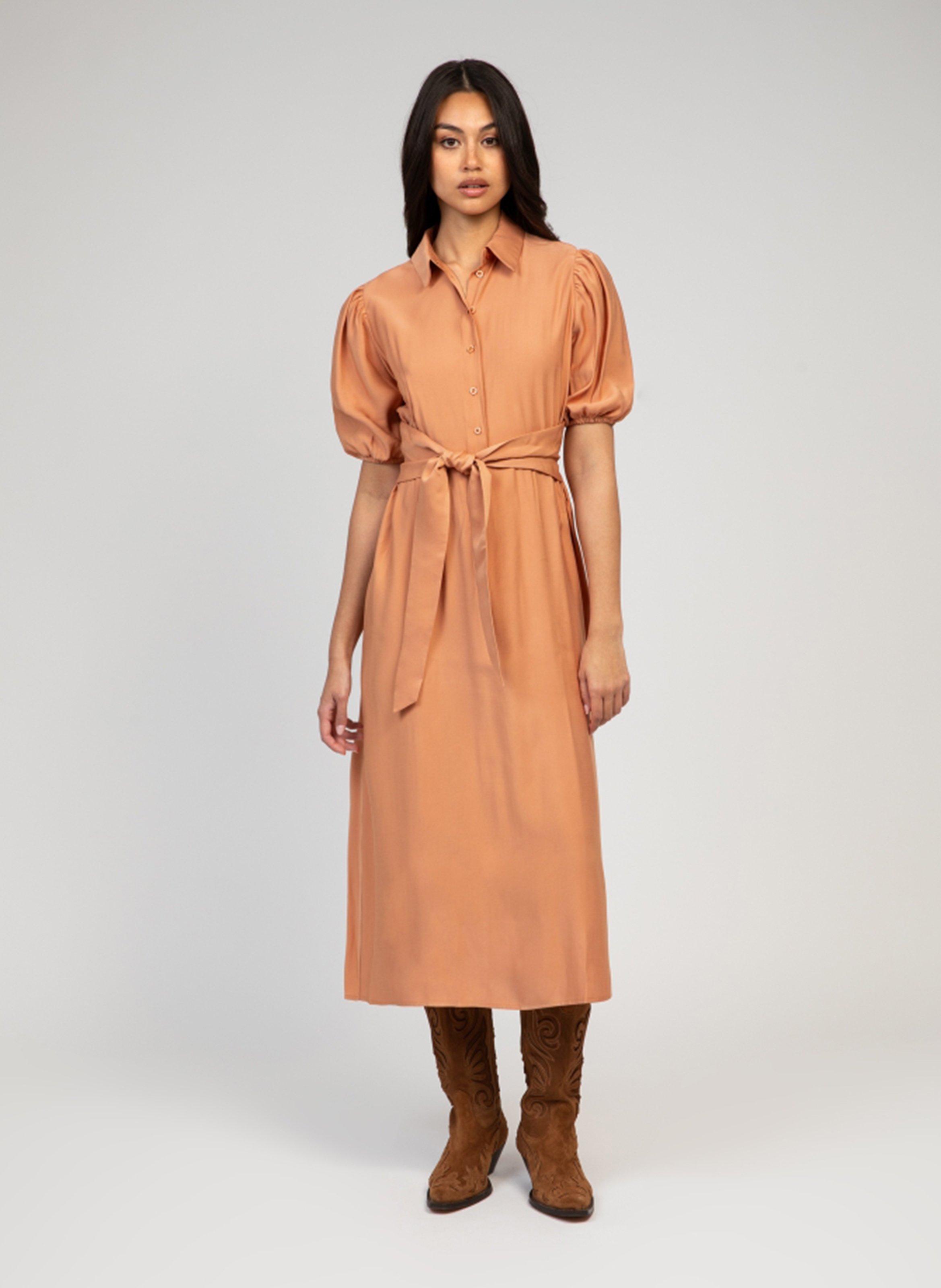 Flared midi dress with short sleeves AN'GE Orange