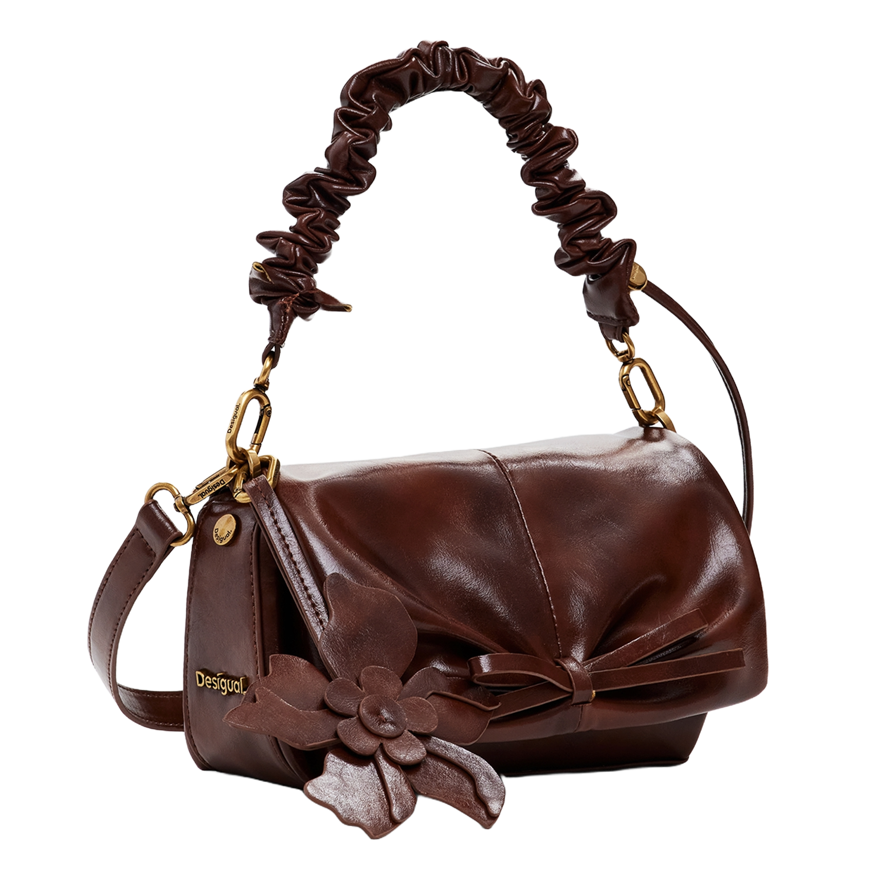 Sac bandoulière brillant à fleurs  DESIGUAL Marron