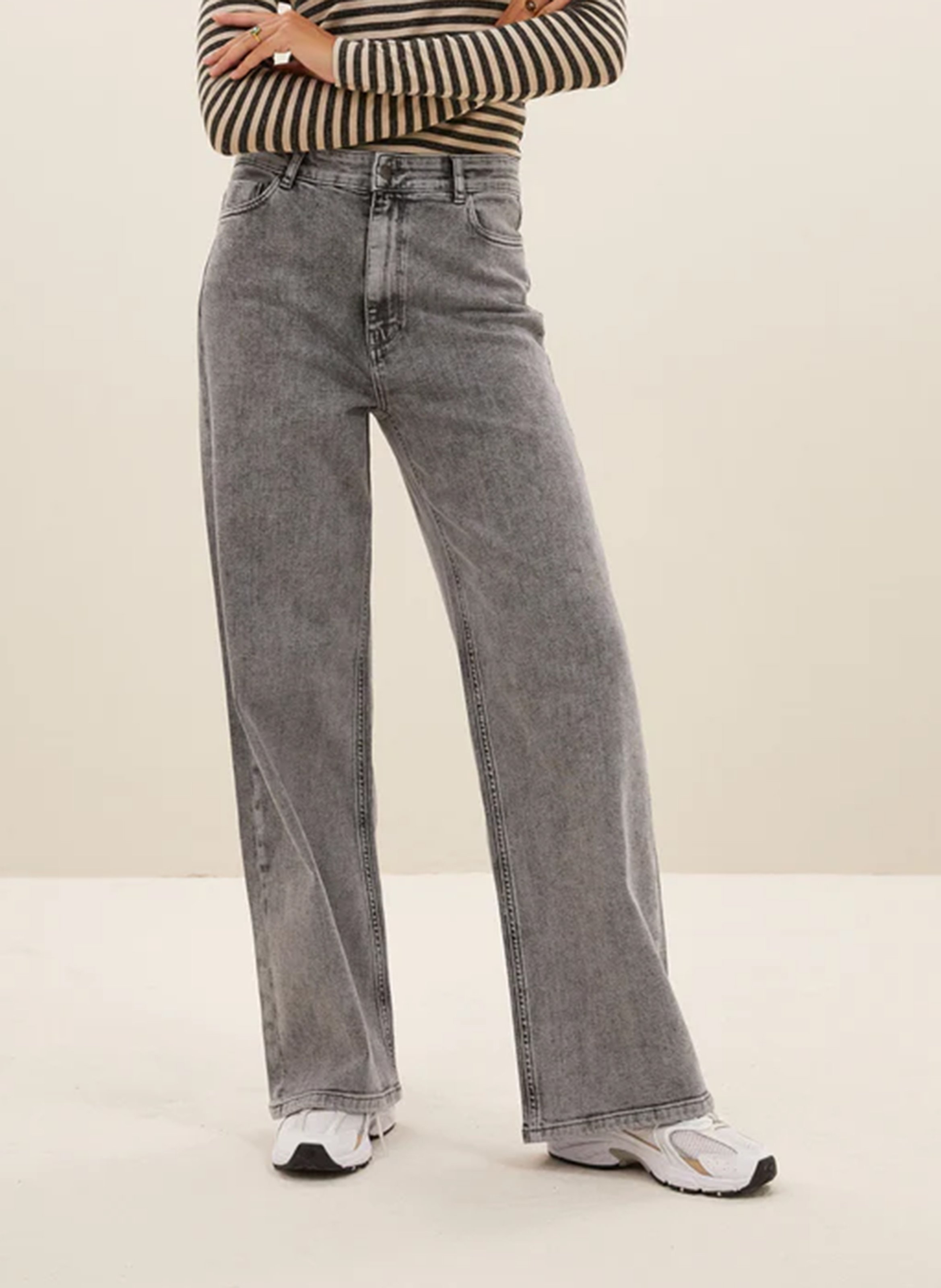 Jean ample taille haute en coton mélangé BY BAR Gris