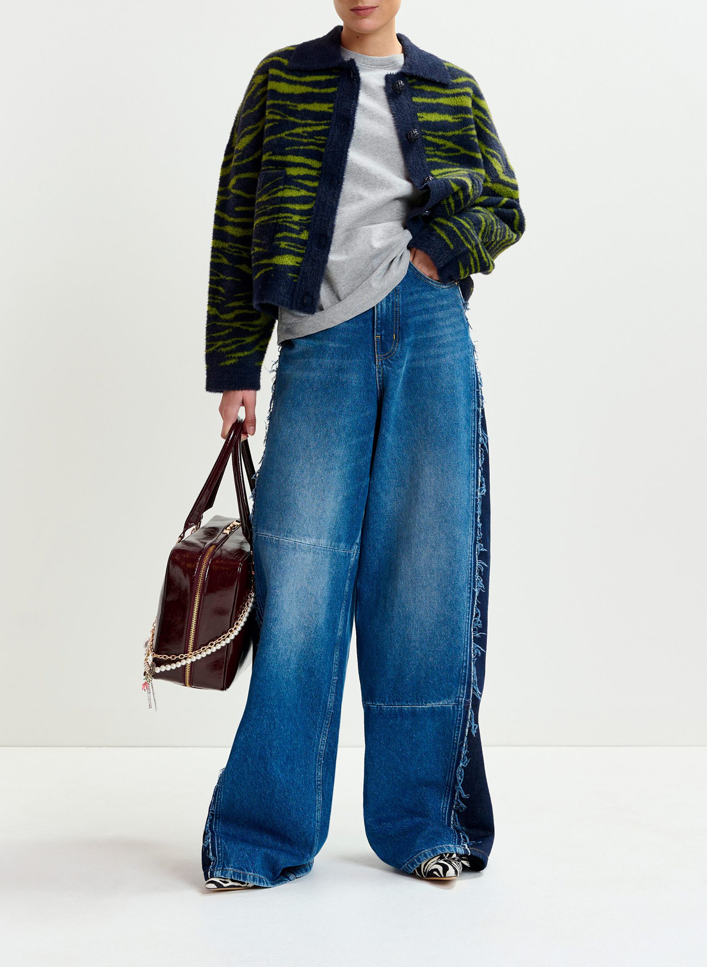 Cardigan boutonné à imprimé zèbre ESSENTIEL ANTWERP Bleu