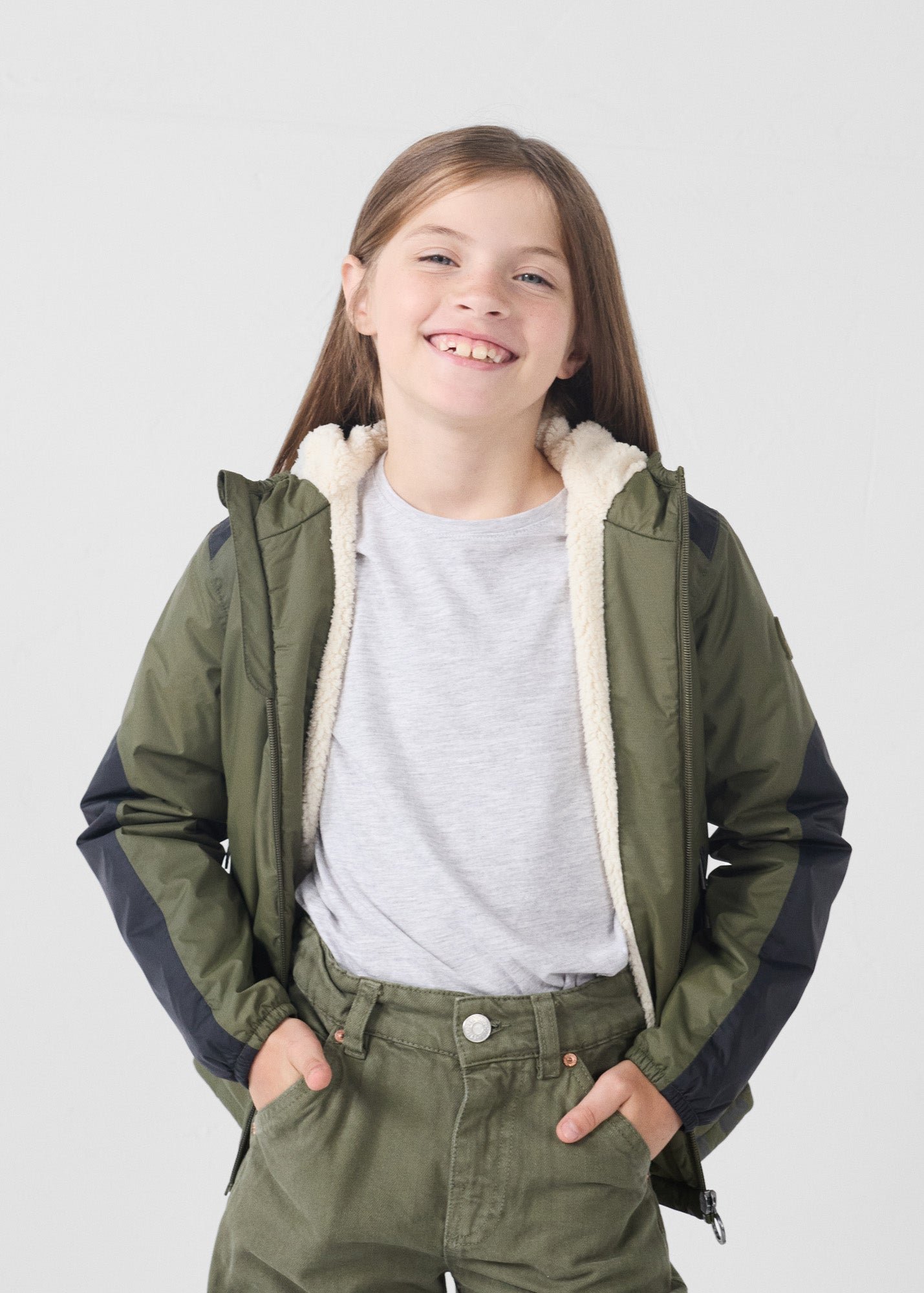 Child's hooded raincoat with sherpa lining lag sherpa JOTT Green