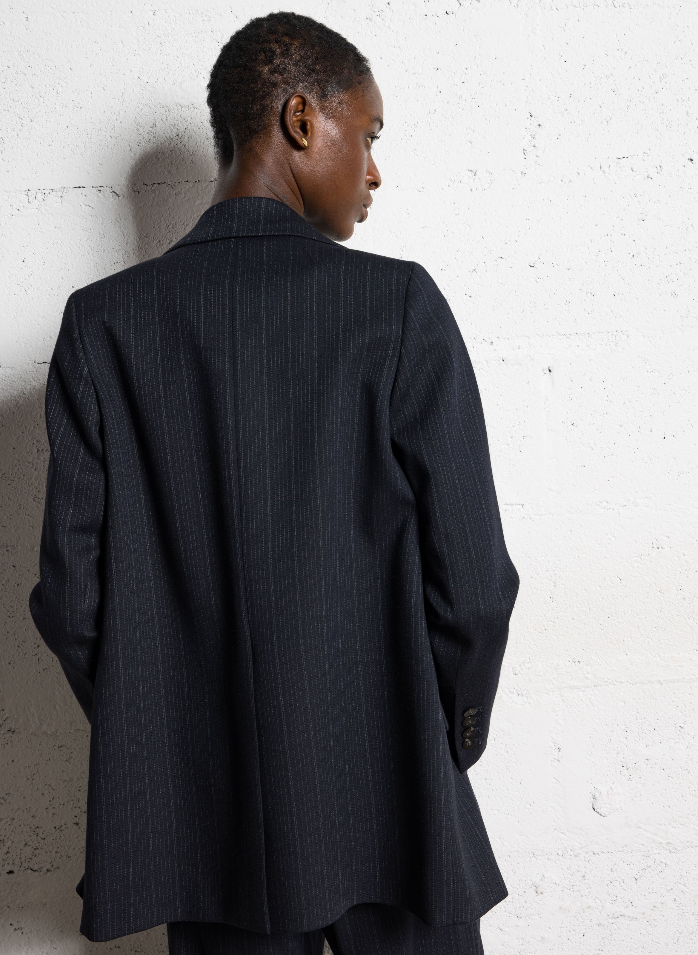 Veste col tailleur masculine en laine vierge MARGAUX LONNBERG Bleu