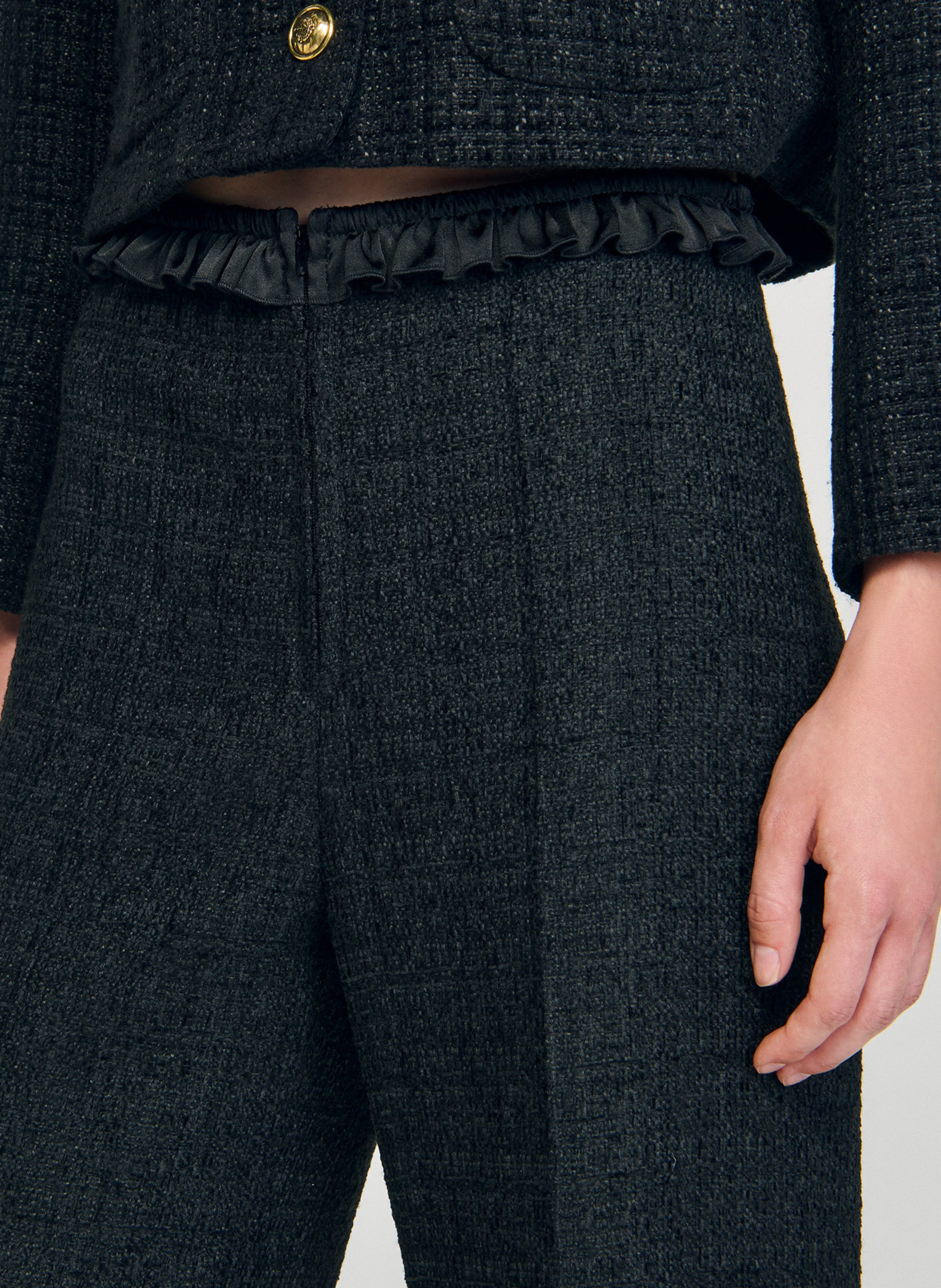 Pantalon tailleur taille haute en tweed SANDRO Noir