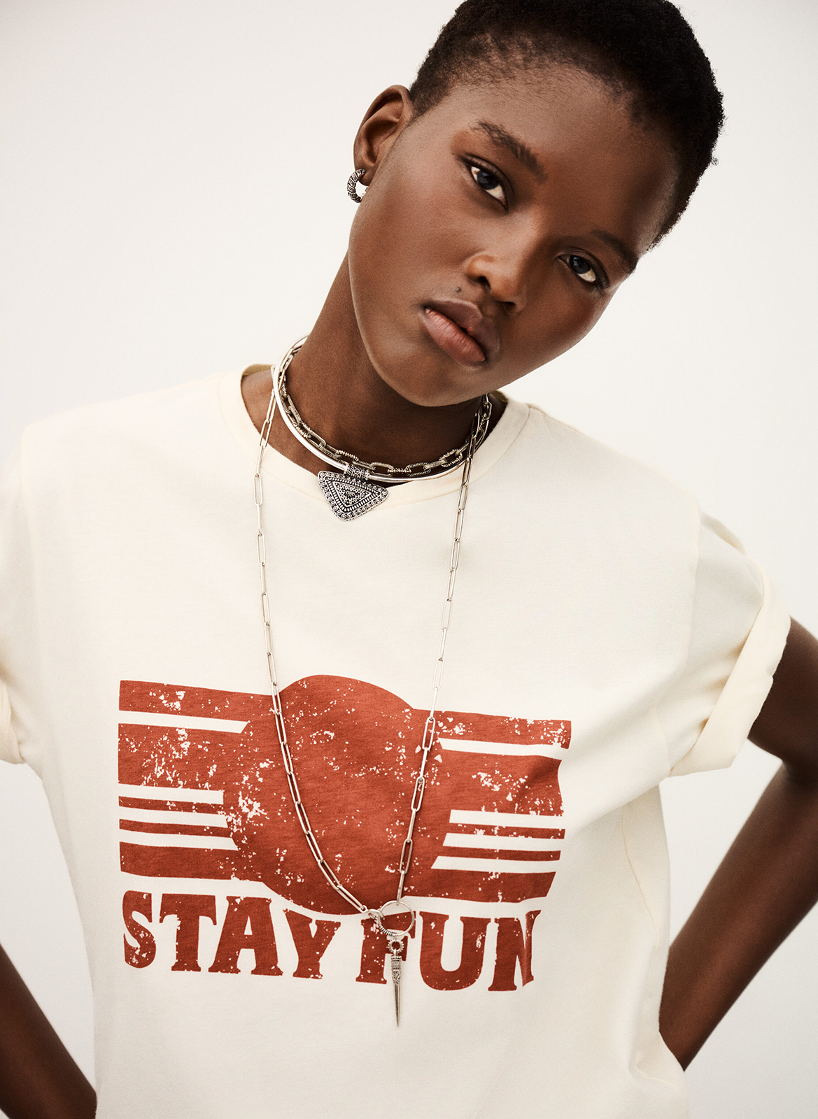 Straight screen-printed round-neck T-shirt BA&SH Beige