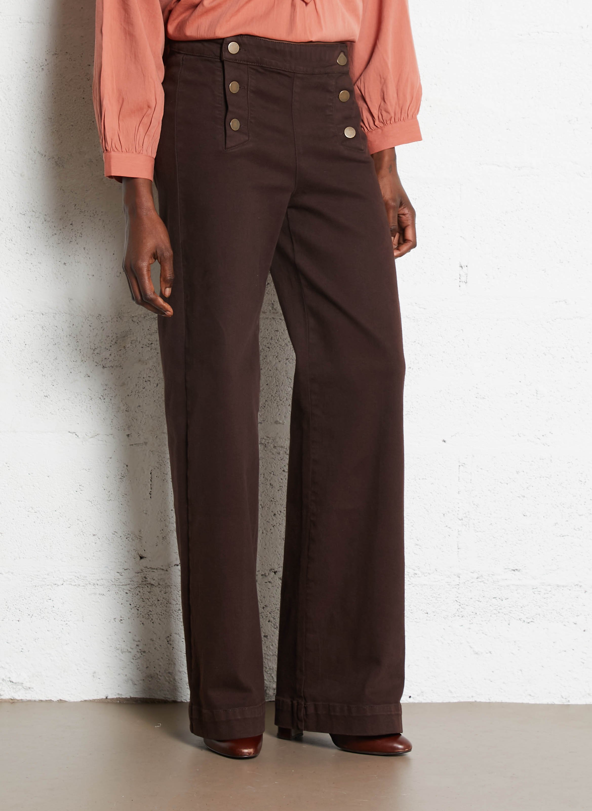 Wide-leg stretch cotton sailor-style jeans MAISON 123 Brown
