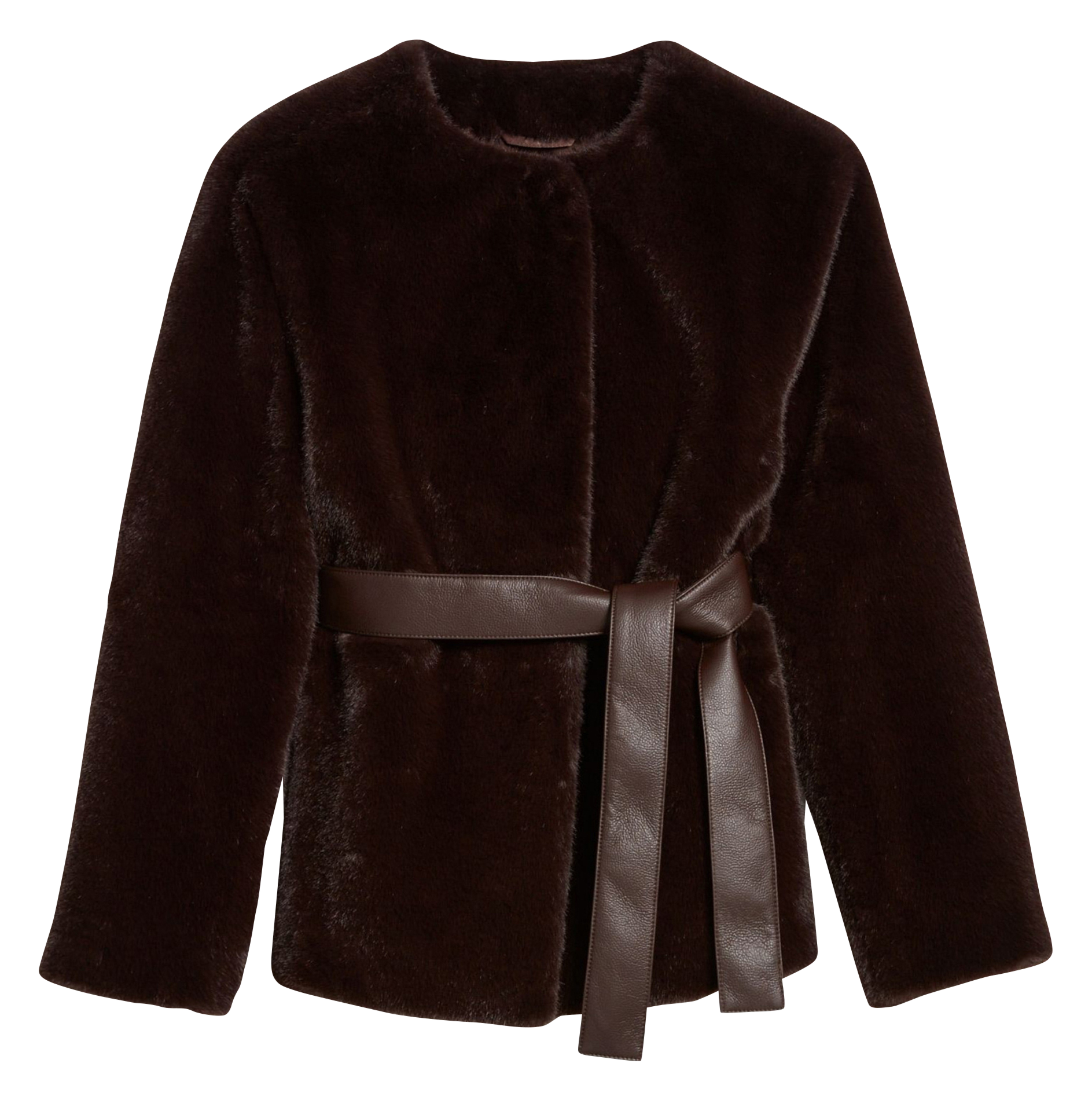 Straight round neck faux fur jacket VANESSA BRUNO Brown