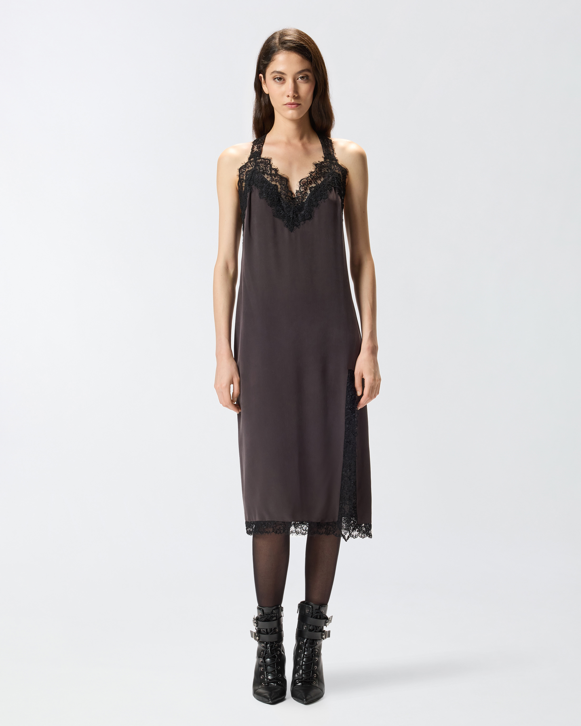Silk and lace lingerie dress PINKO Brown