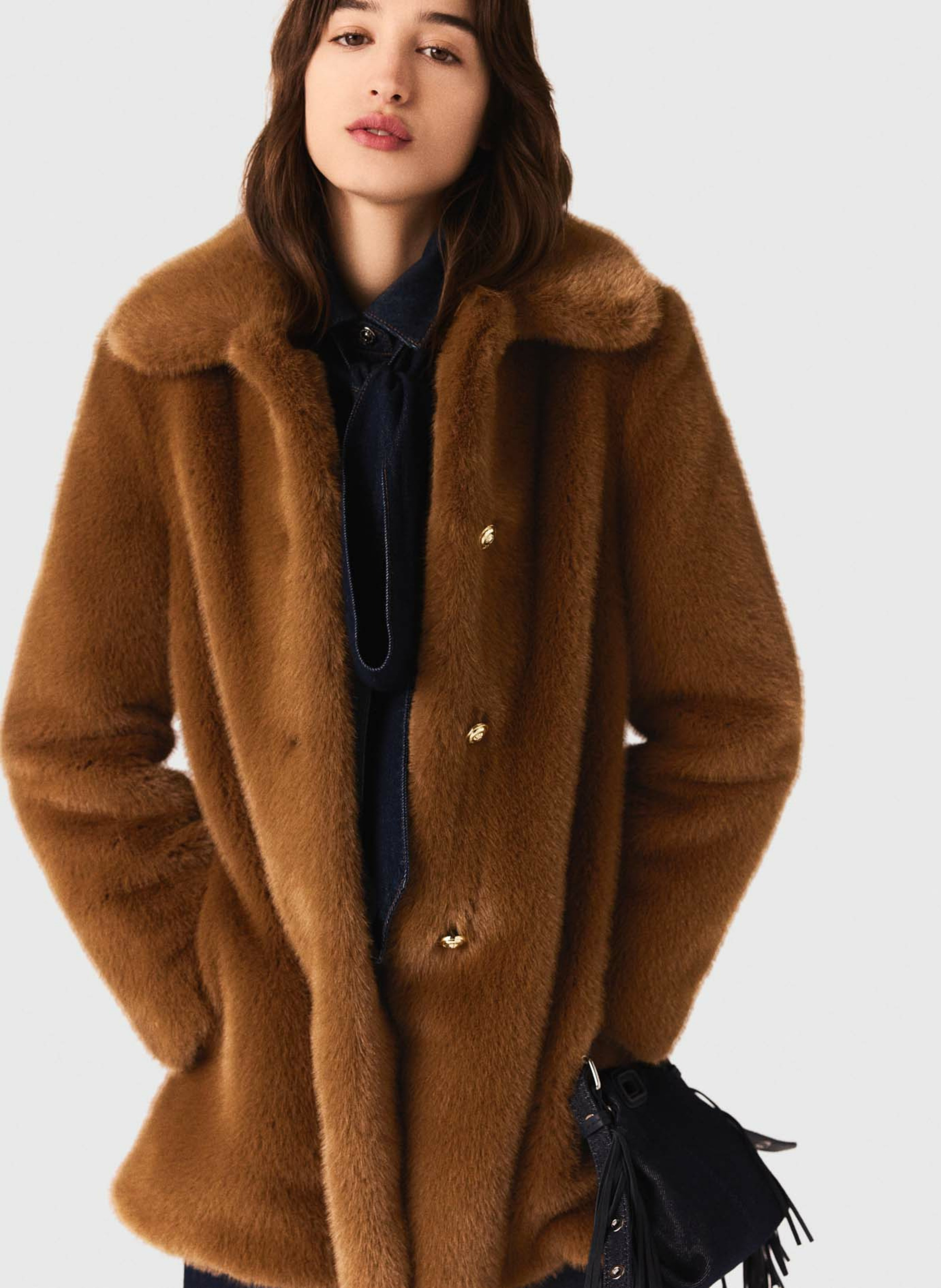 Manteau en fourrure synthétique MAJE Marron