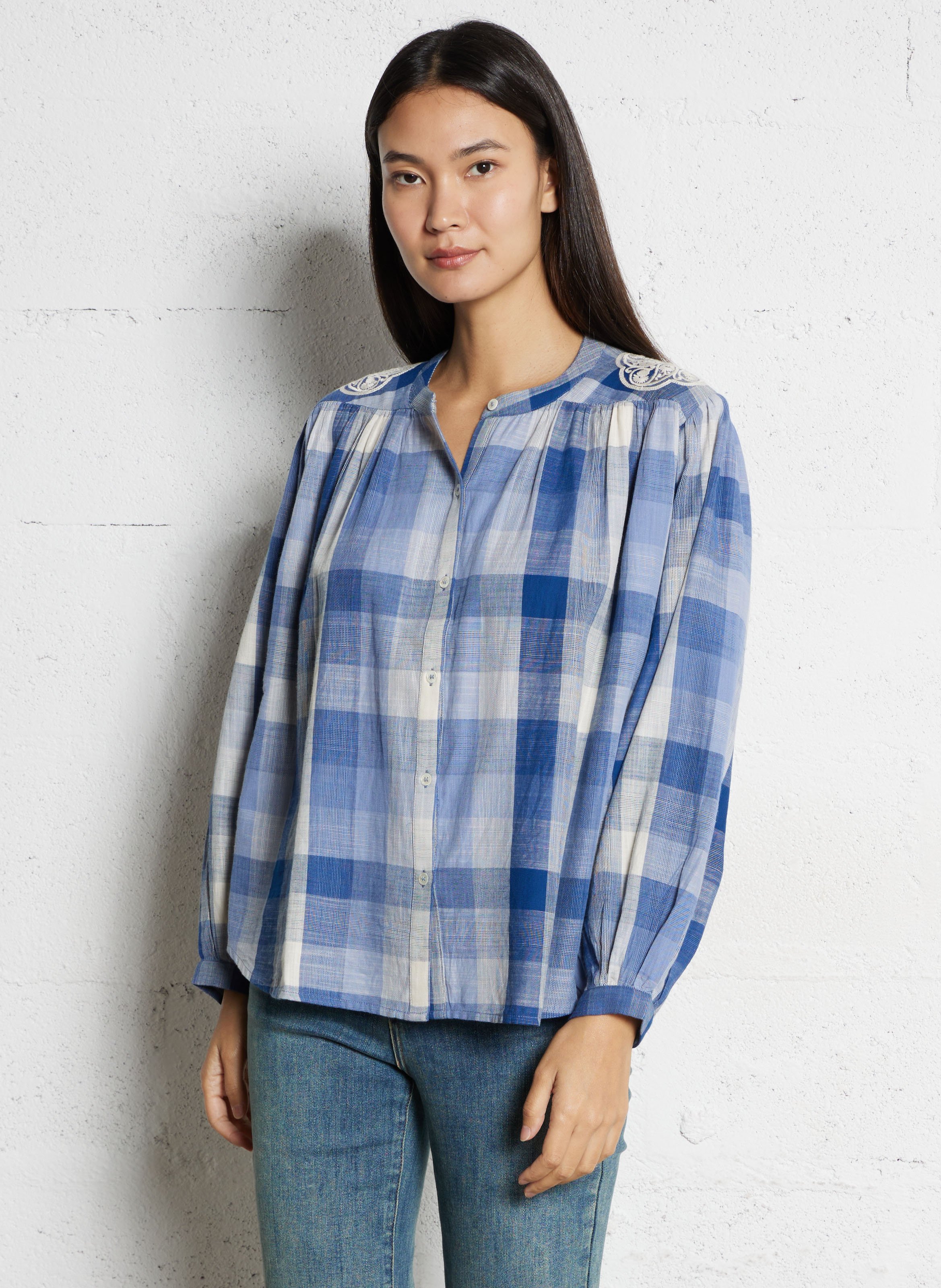 Chemise ample col mao en coton LA PETITE ETOILE Bleu