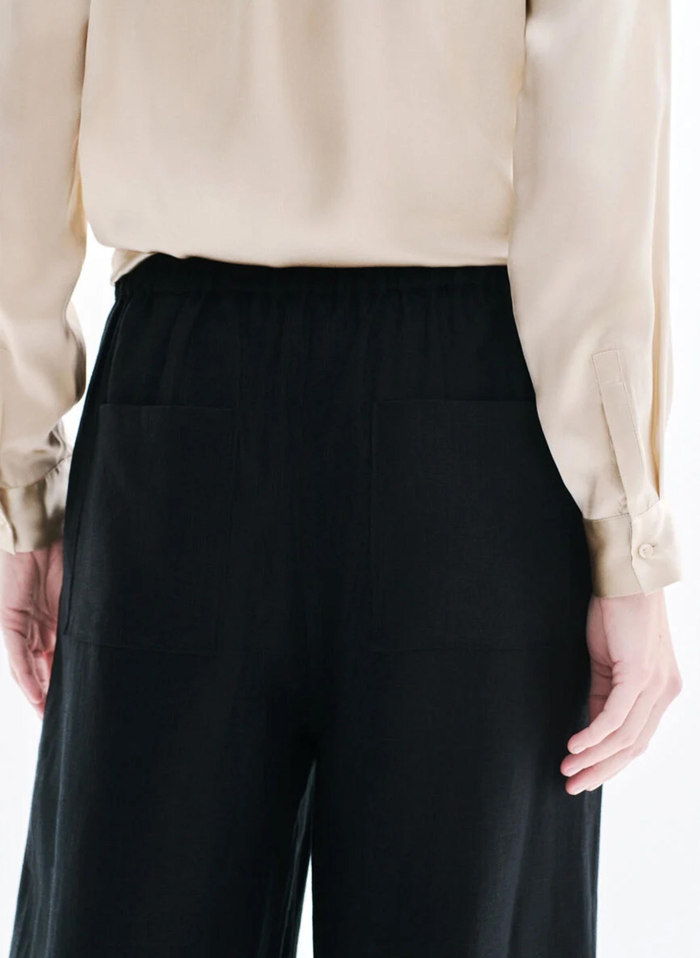 Pantalon large en lin CAROLL Noir