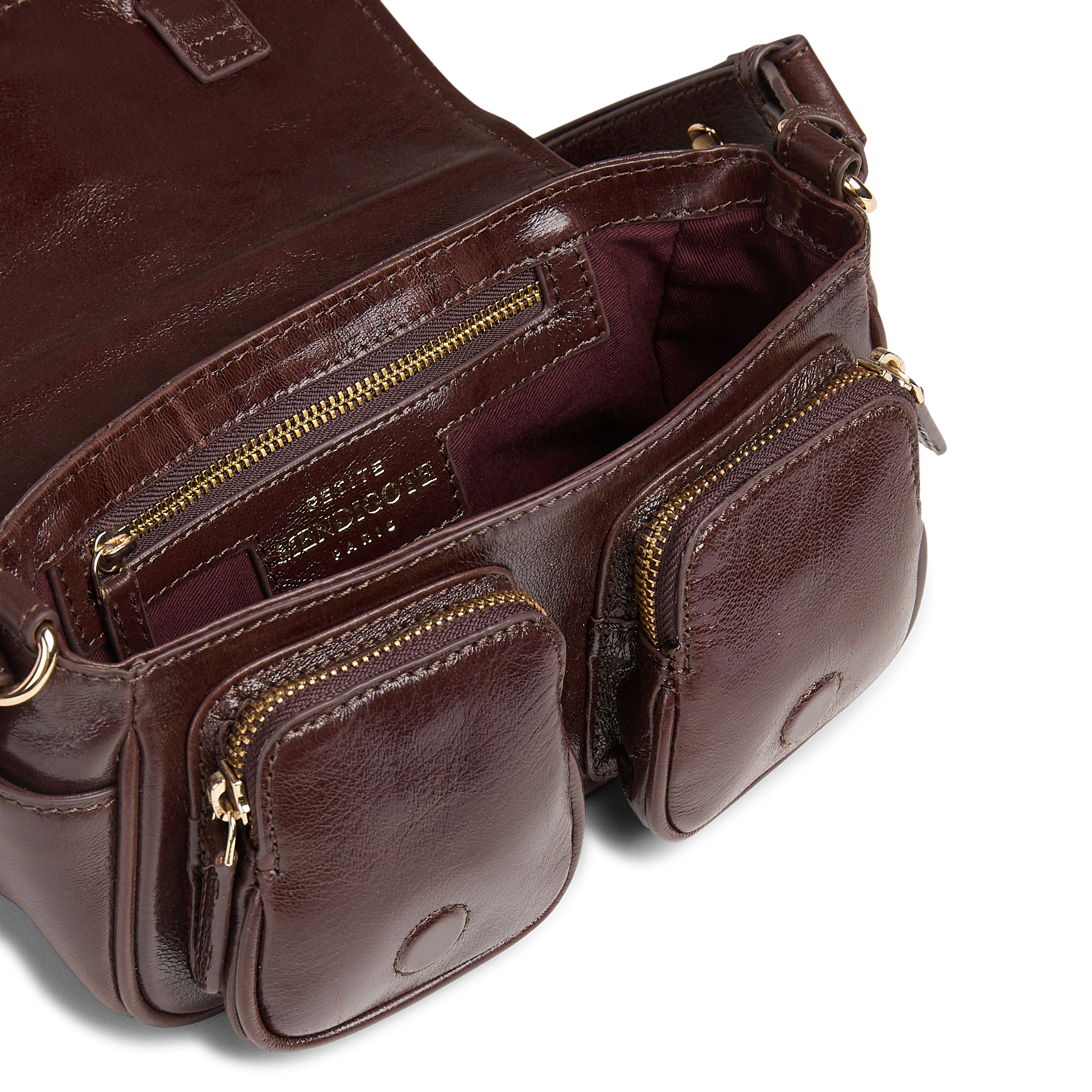 Patent leather shoulder bag PETITE MENDIGOTE Brown