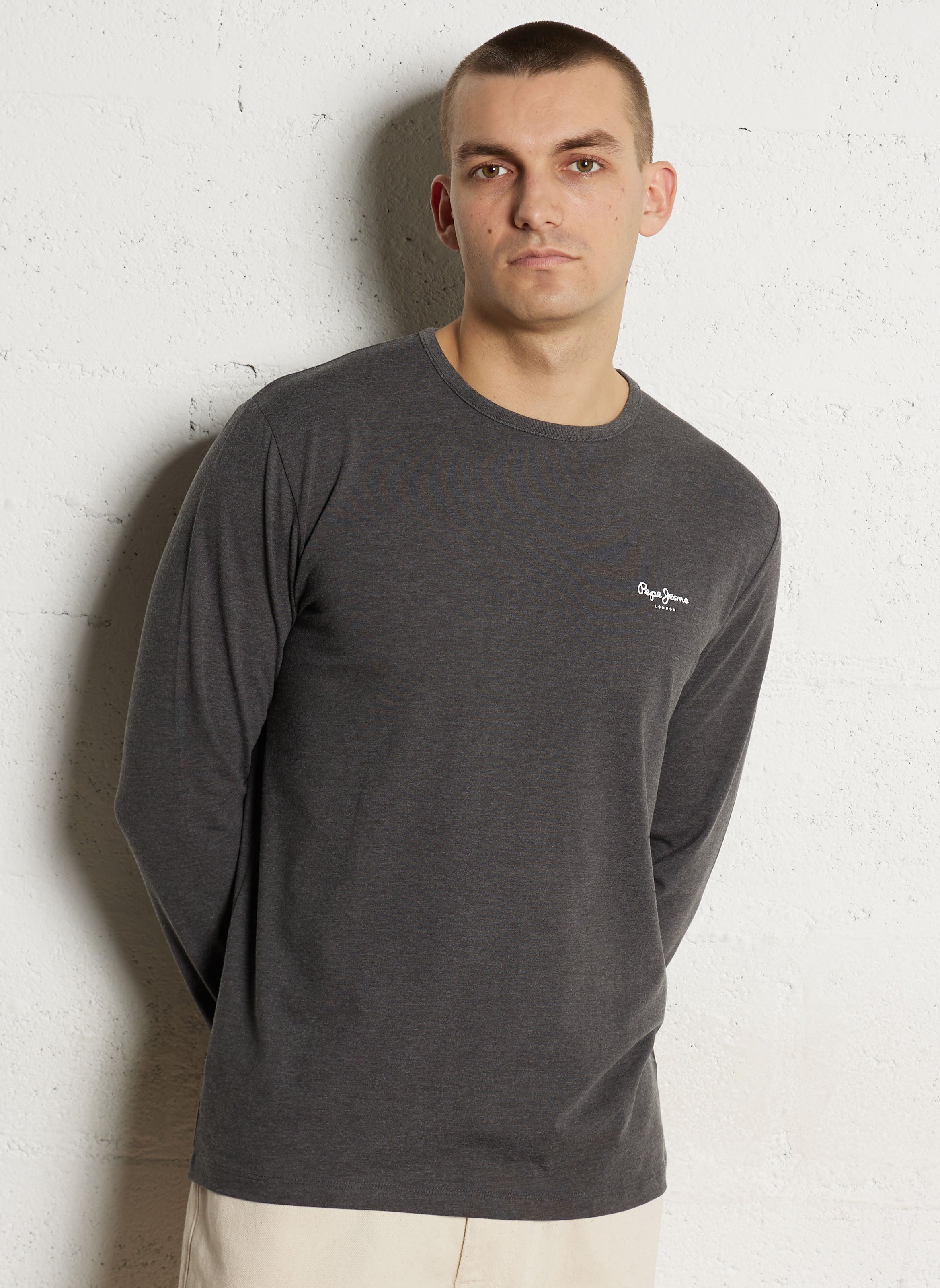 Straight cotton-blend round-neck T-shirt PEPE JEANS Grey