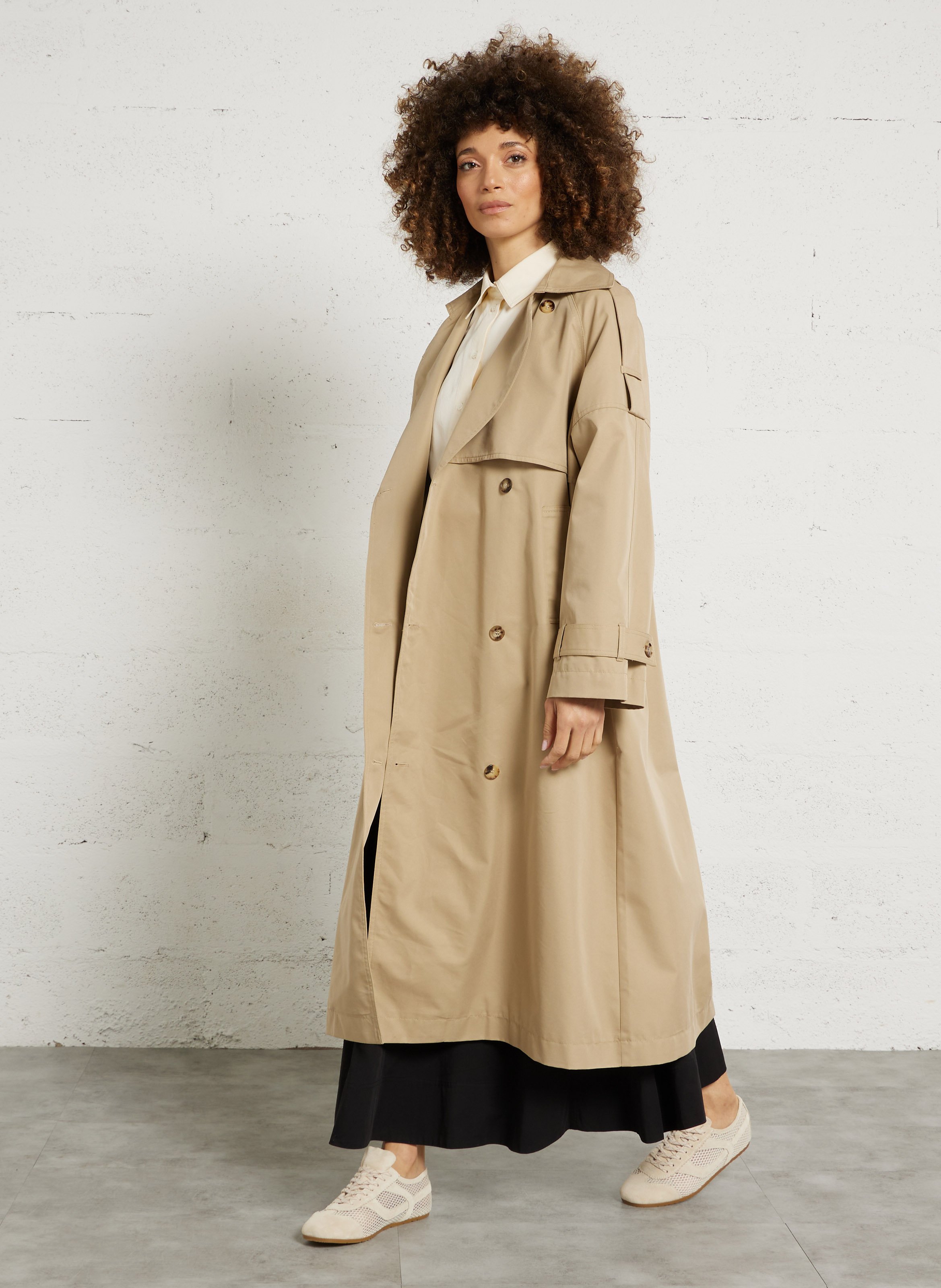 Langer einfarbiger Taillengürtel-Trenchcoat RUE DE TOKYO Beige