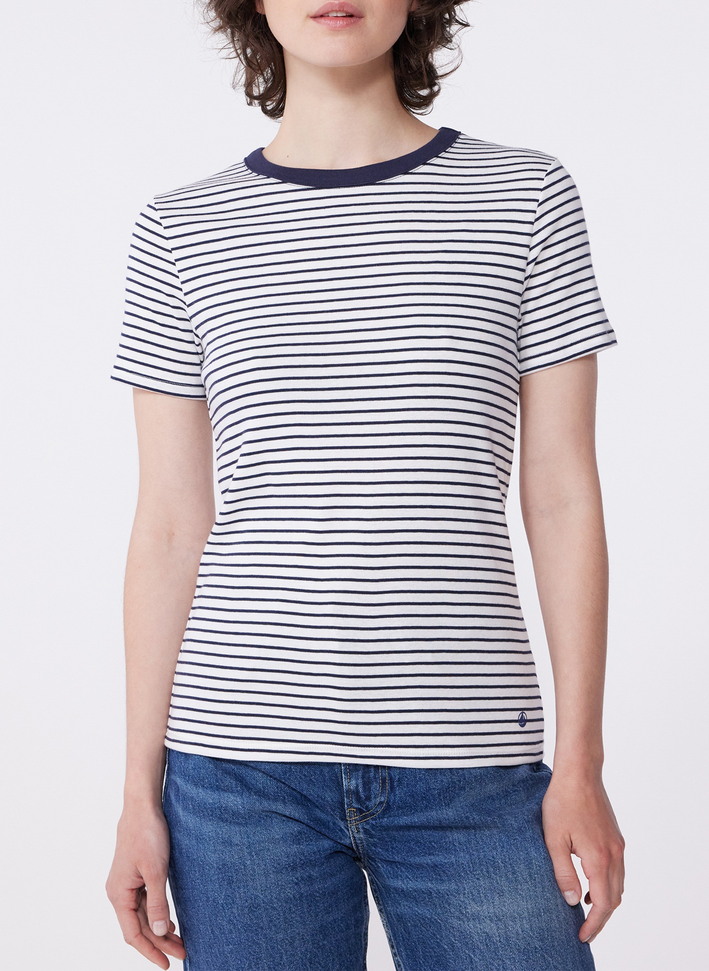 Tee-shirt droit col rond en coton rayé PETIT BATEAU Multicolore