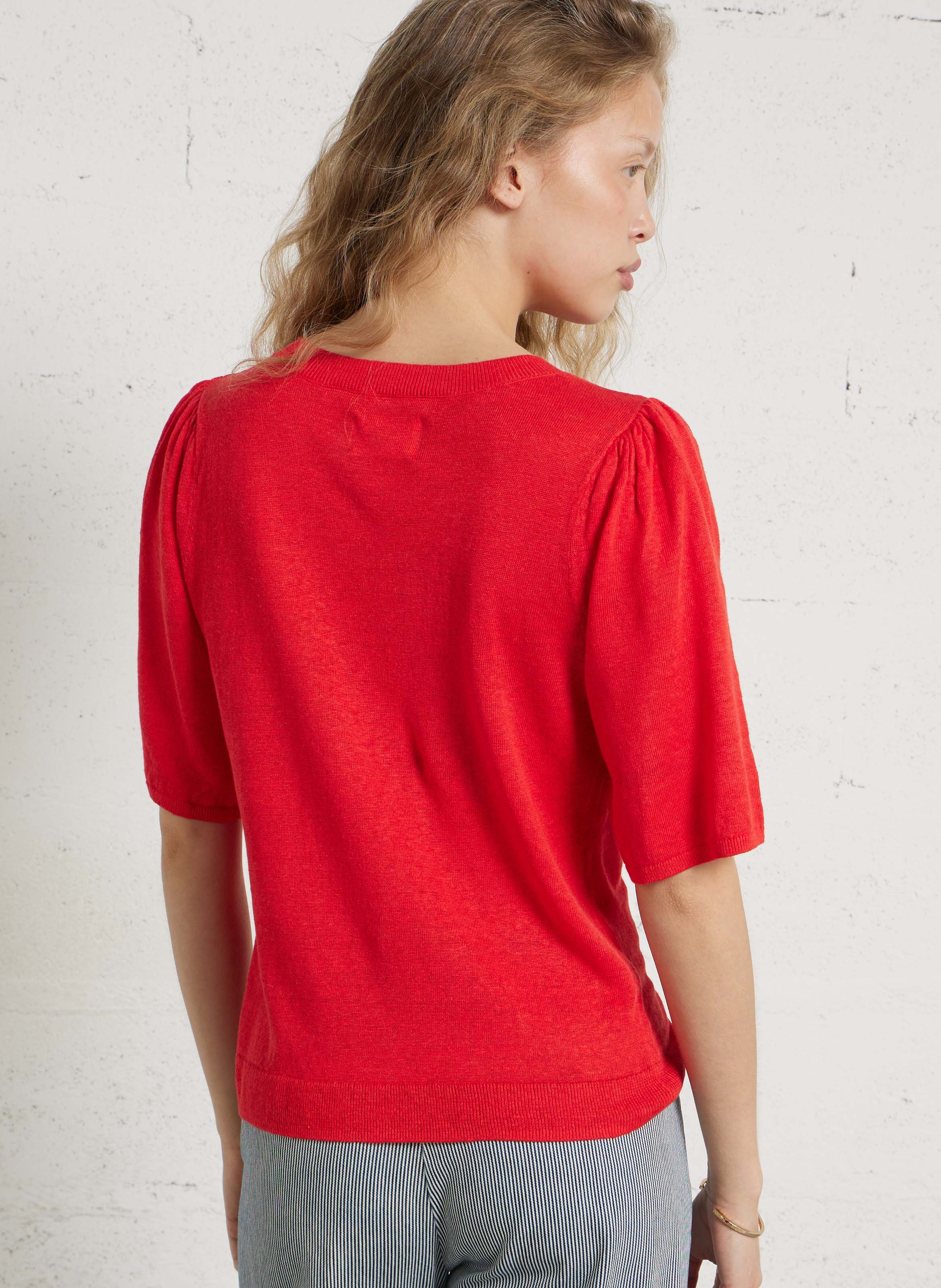 Pull en lin col rond DES PETITS HAUTS Rouge