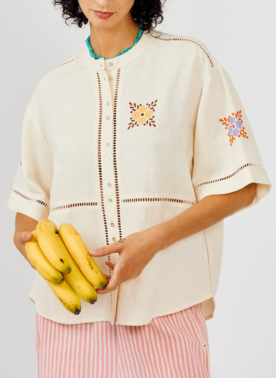 Round neck blouse with embroidery A.P Beige