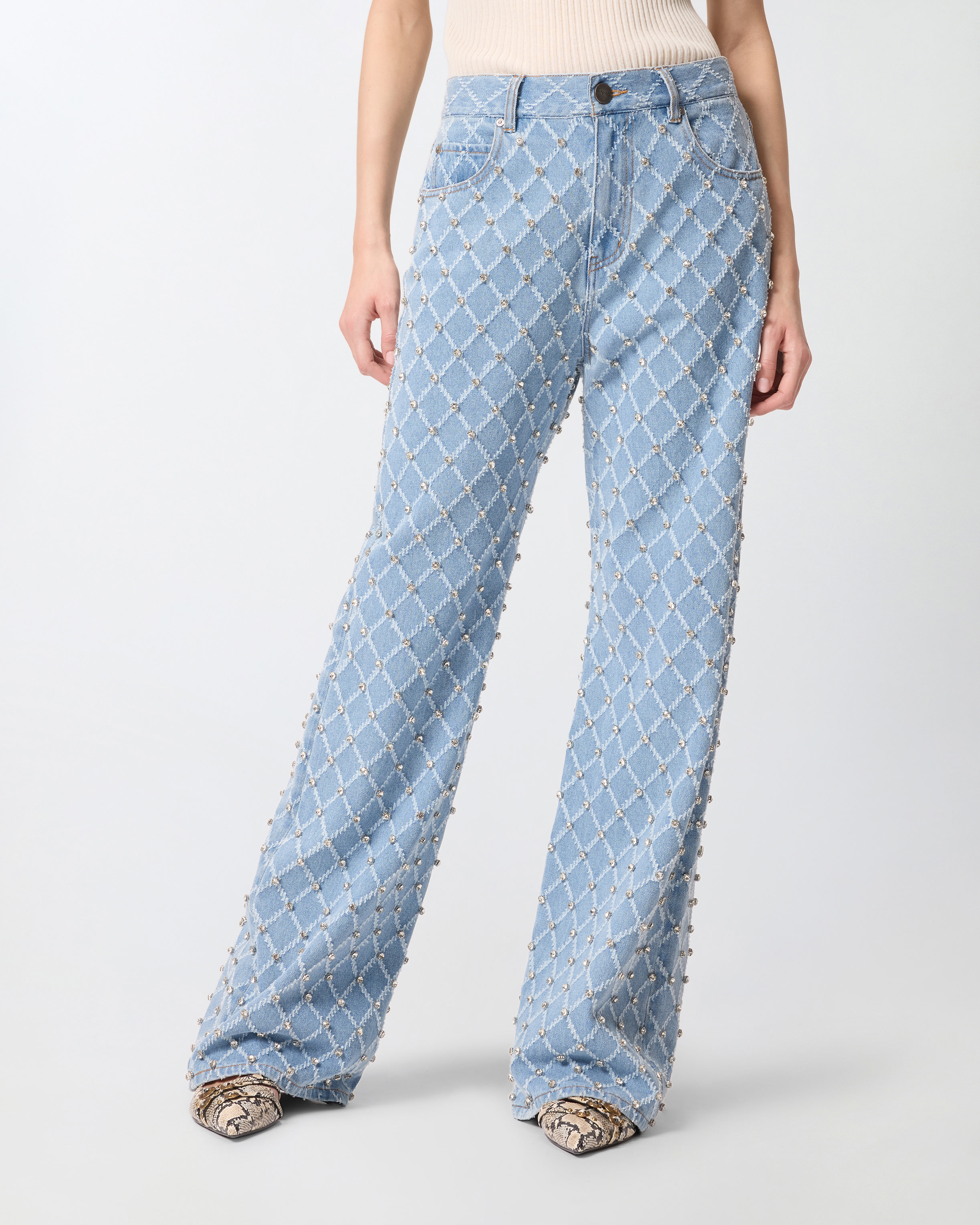 Wide-leg jeans with diamond patterns and rhinestones PINKO Blue