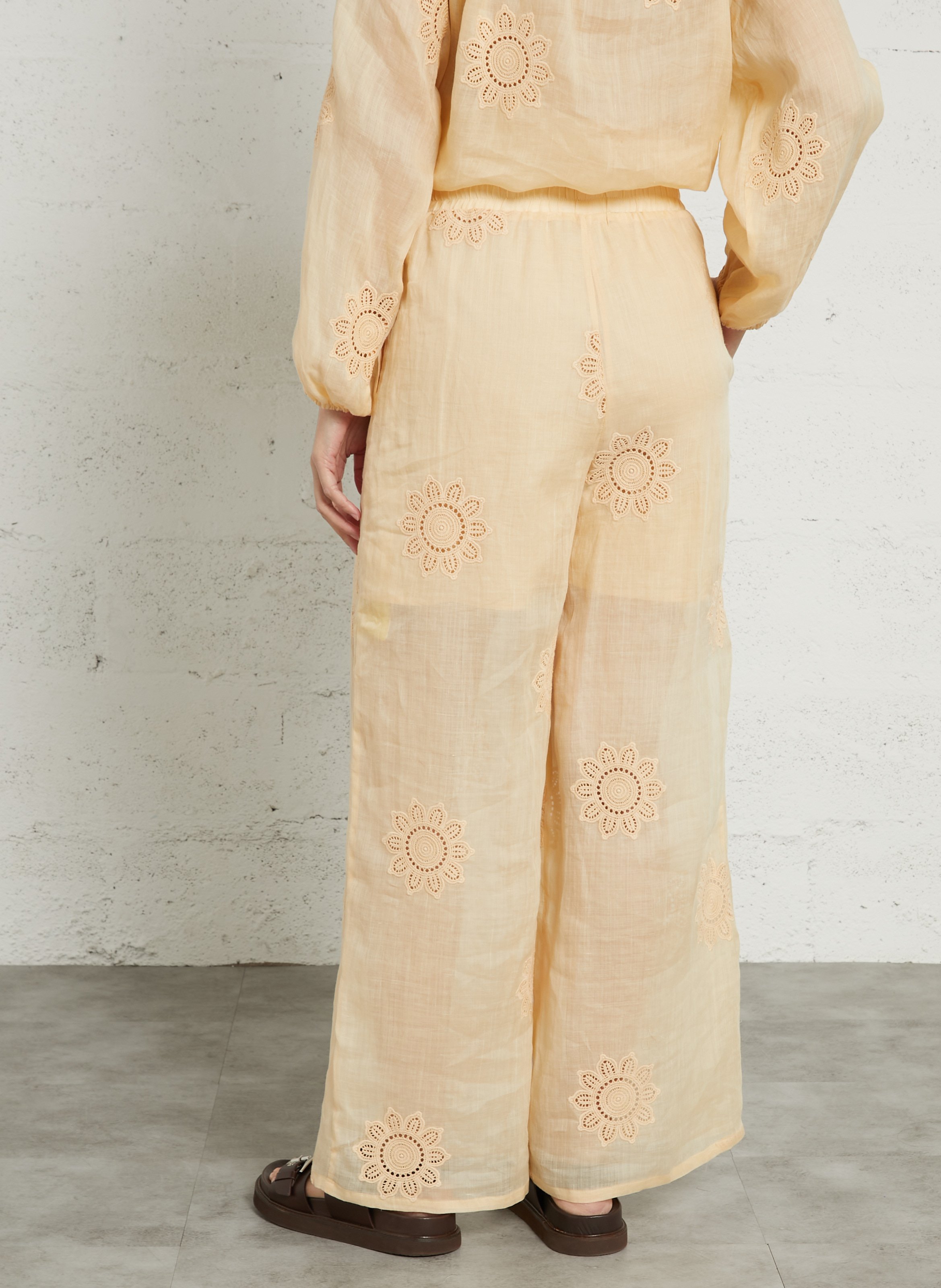 Wide-leg pants with floral embroidery BERENICE Orange