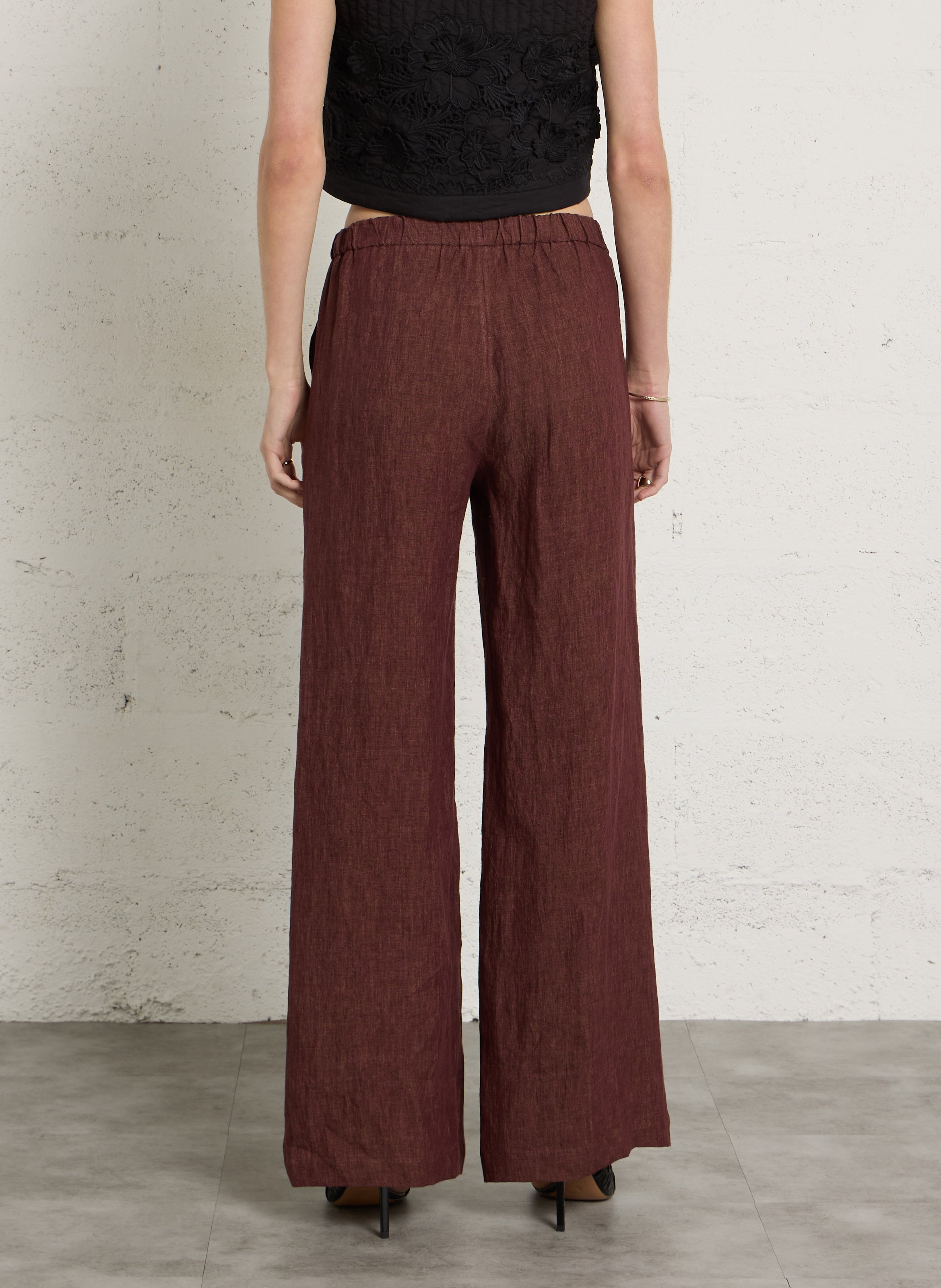 Pantalon large en lin DIEGA Prune