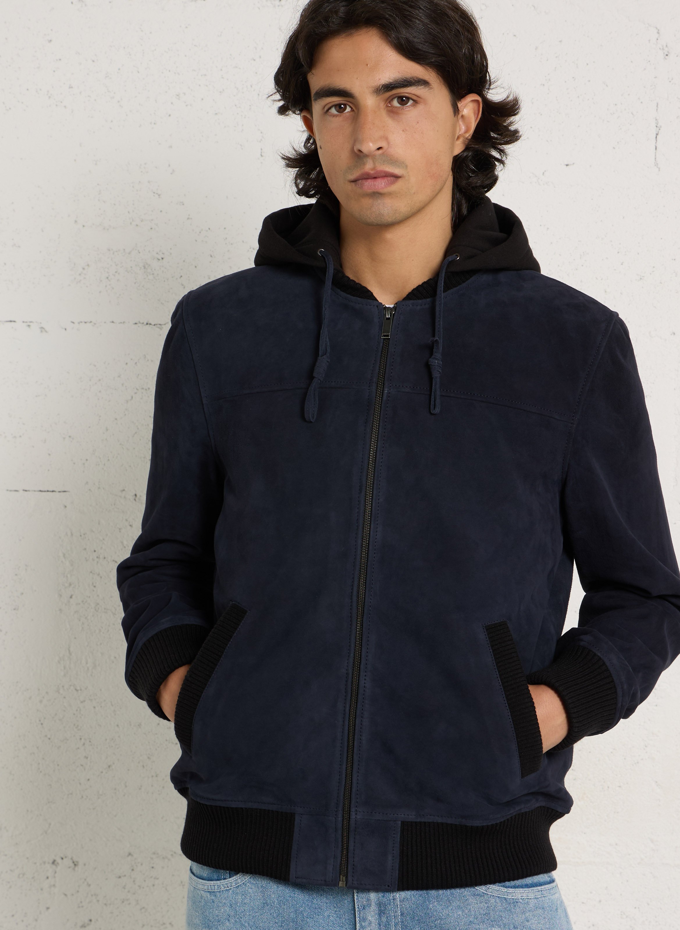 Leren jasje met teddykraag CHEVIGNON Blauw