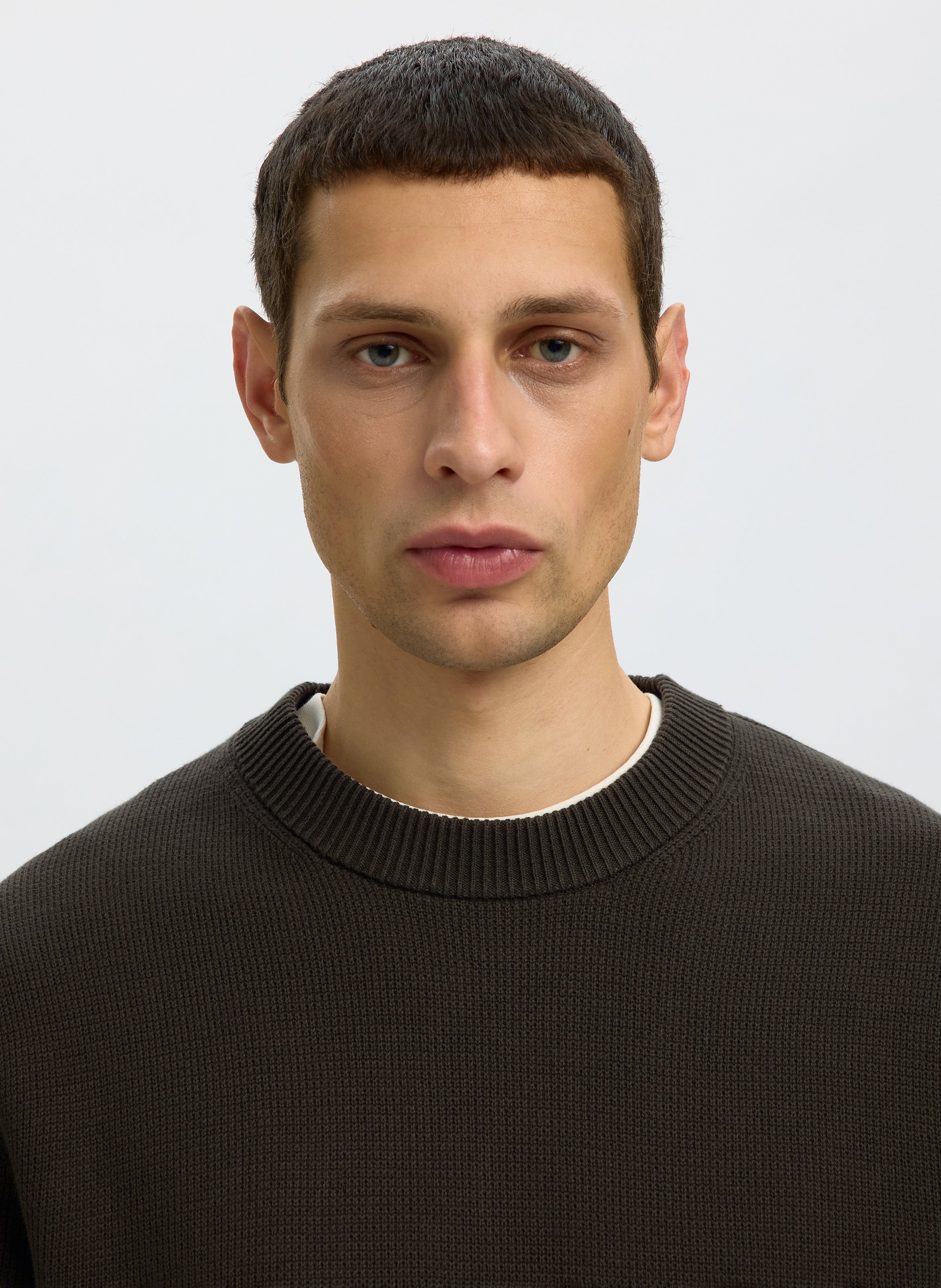 Round-neck organic cotton sweater SELECTED Grey
