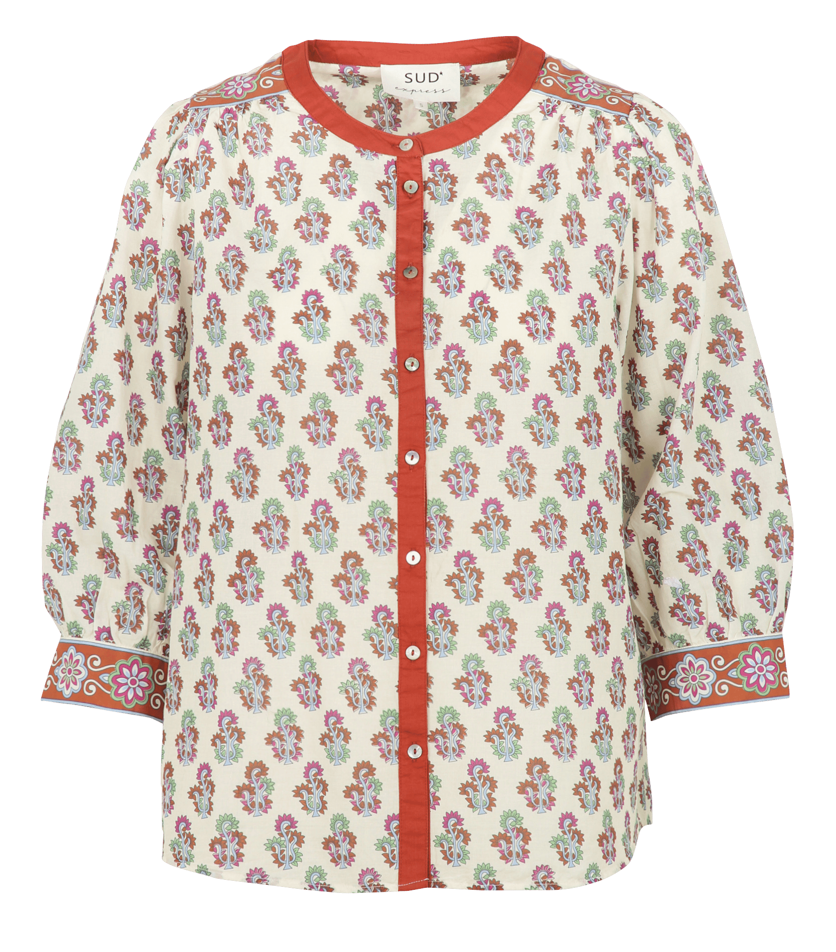 Chemise oversize col rond en coton imprimé SUD EXPRESS Orange