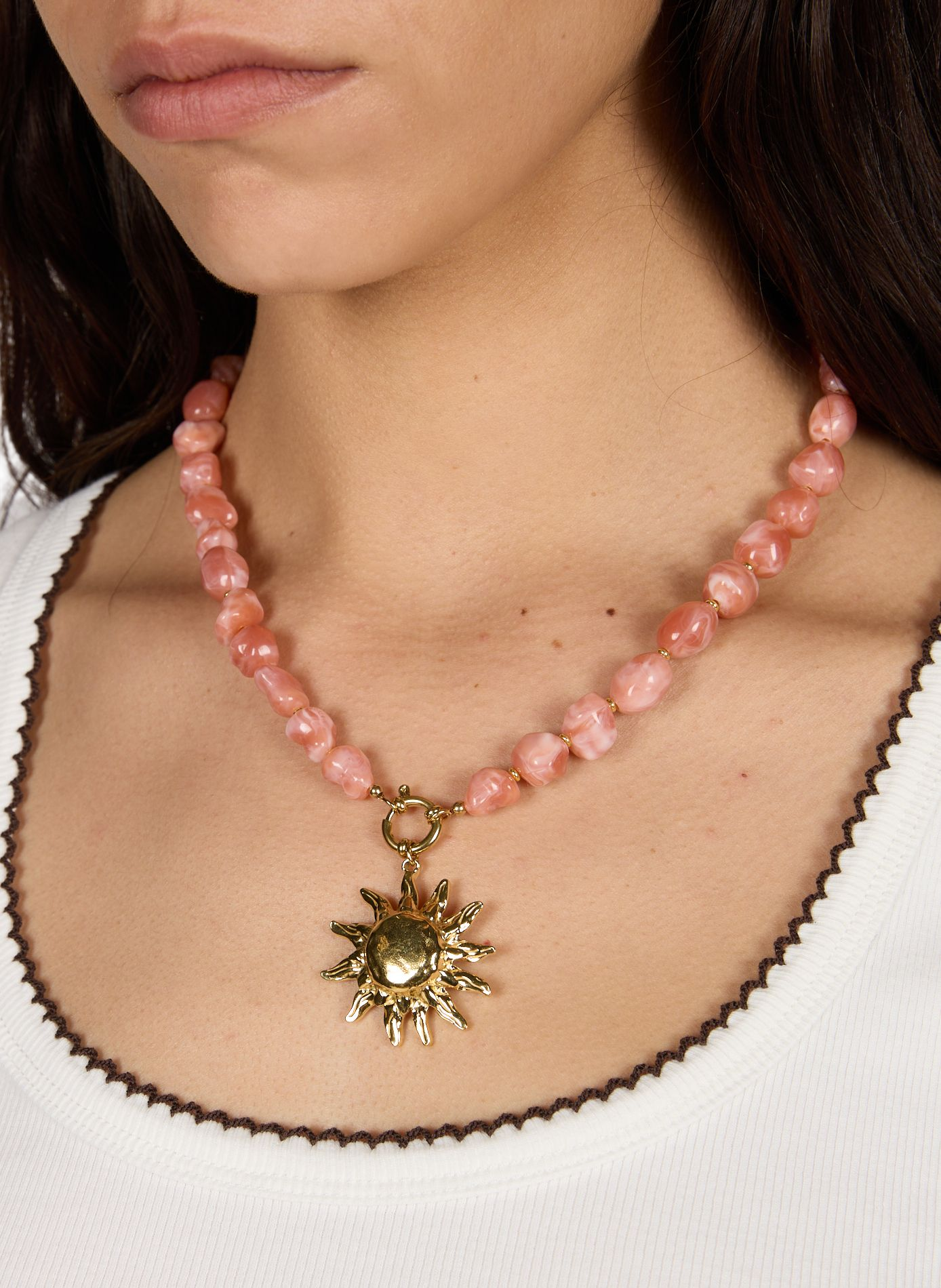 Pearl necklace with sun pendant AU PRINTEMPS PARIS Pink