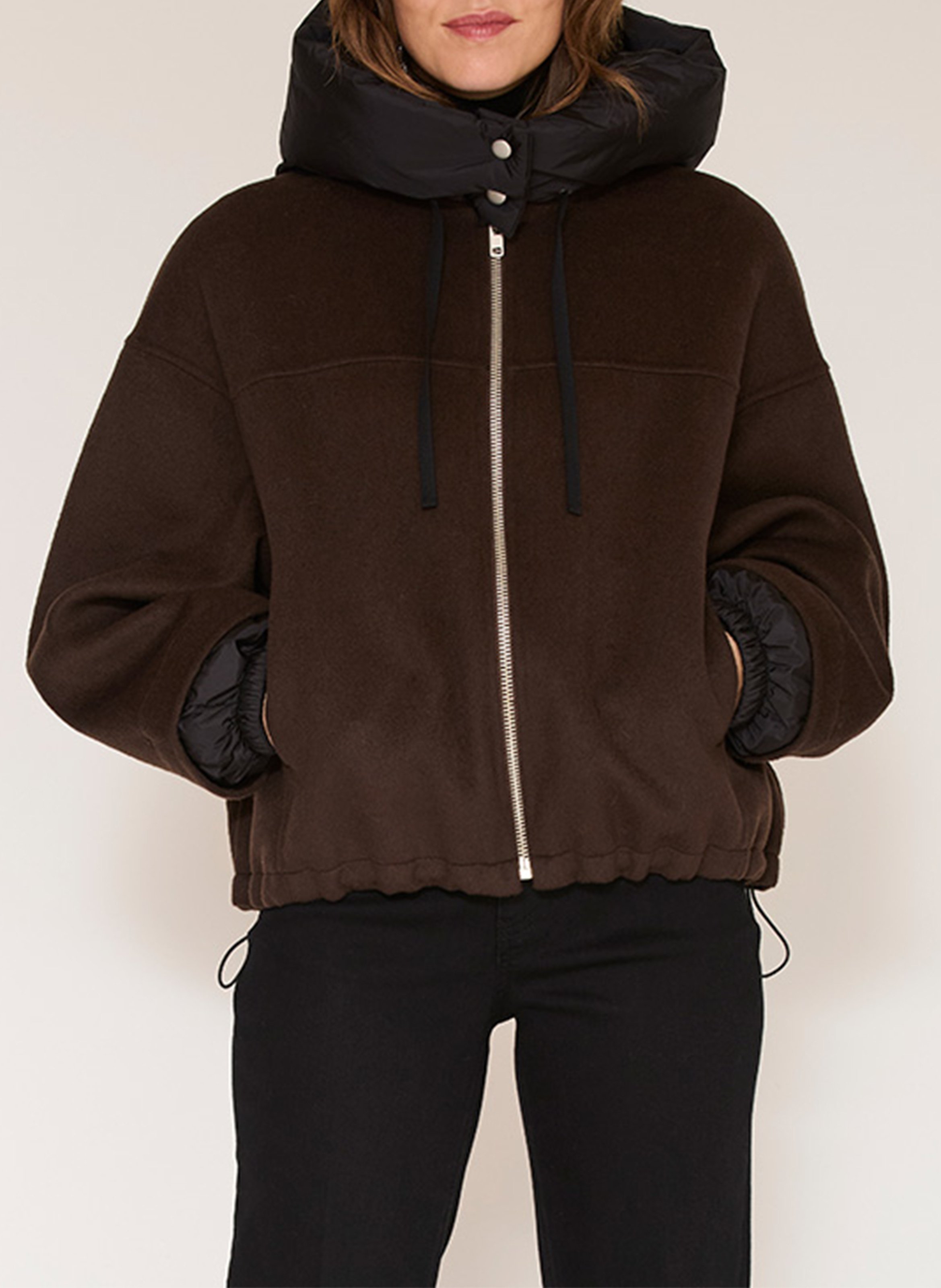 Veste ample col montant en laine mélangée MKT Marron