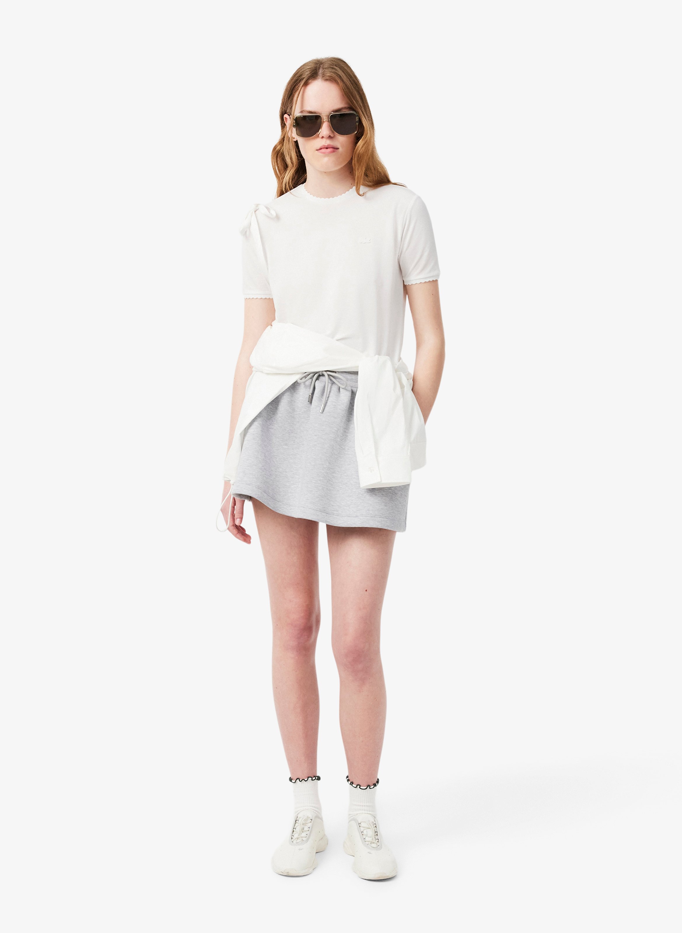 Gerader T-Shirt mit Rundhalsausschnitt und Wellenkante aus Baumwollmischung LACOSTE Grau