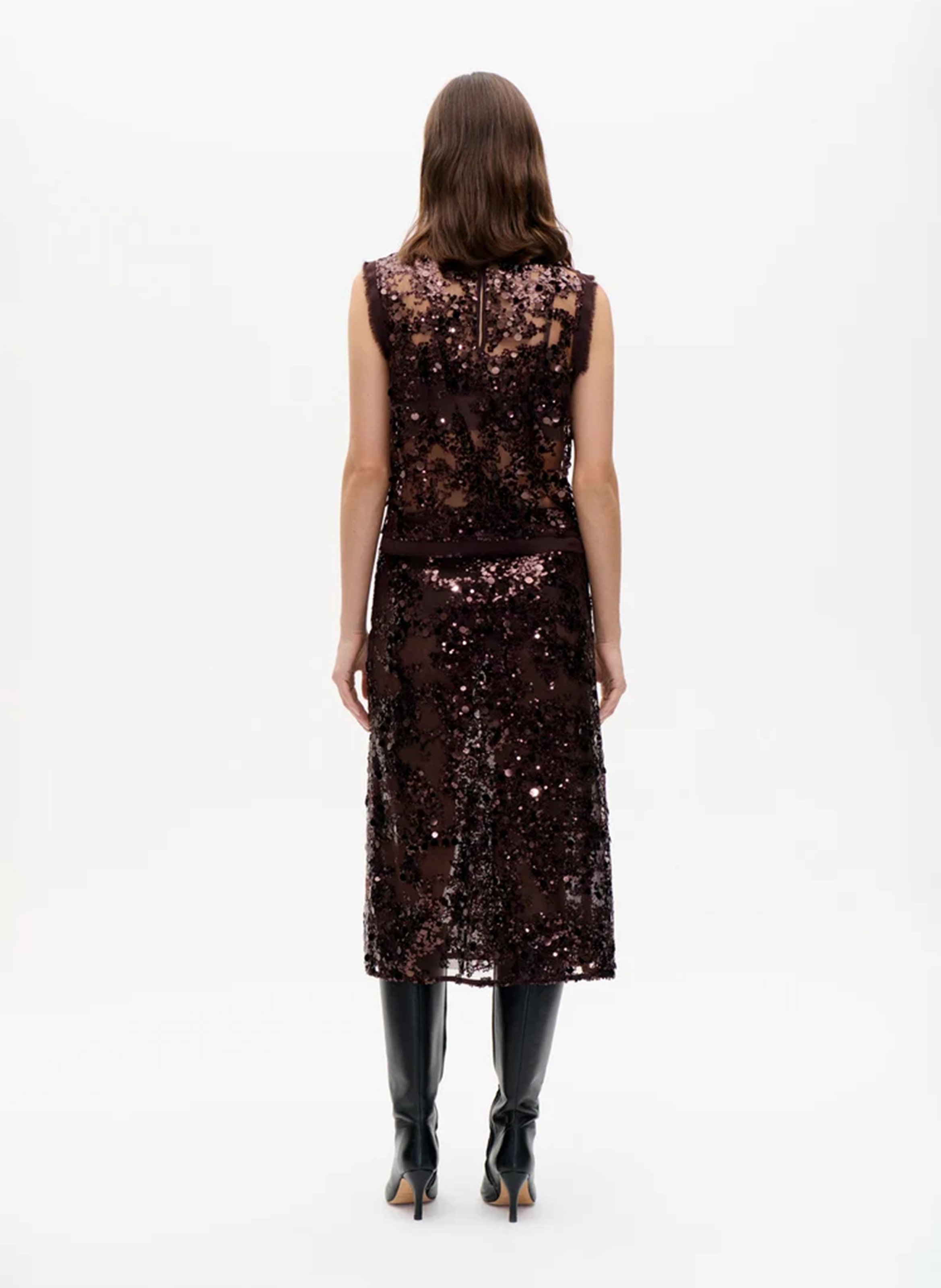 Top col V sans manches à sequins BAUM UND PFERDGARTEN Marron