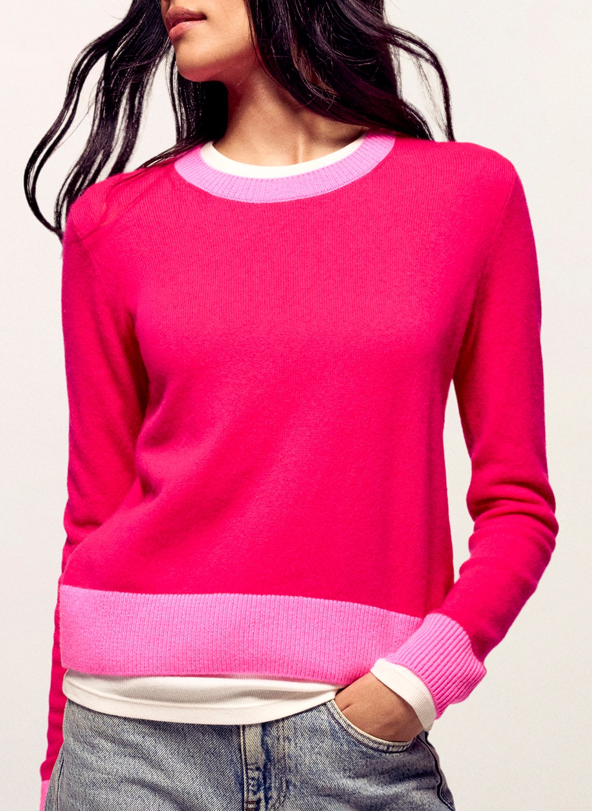 Pull col rond uni en cachemire FROM FUTURE Rose