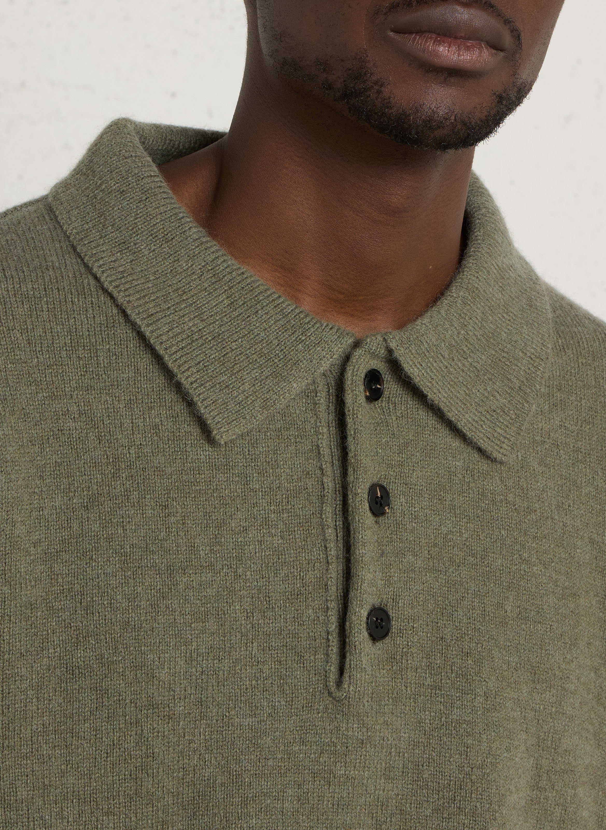 Pull col polo en laine mélangée SOLID Vert