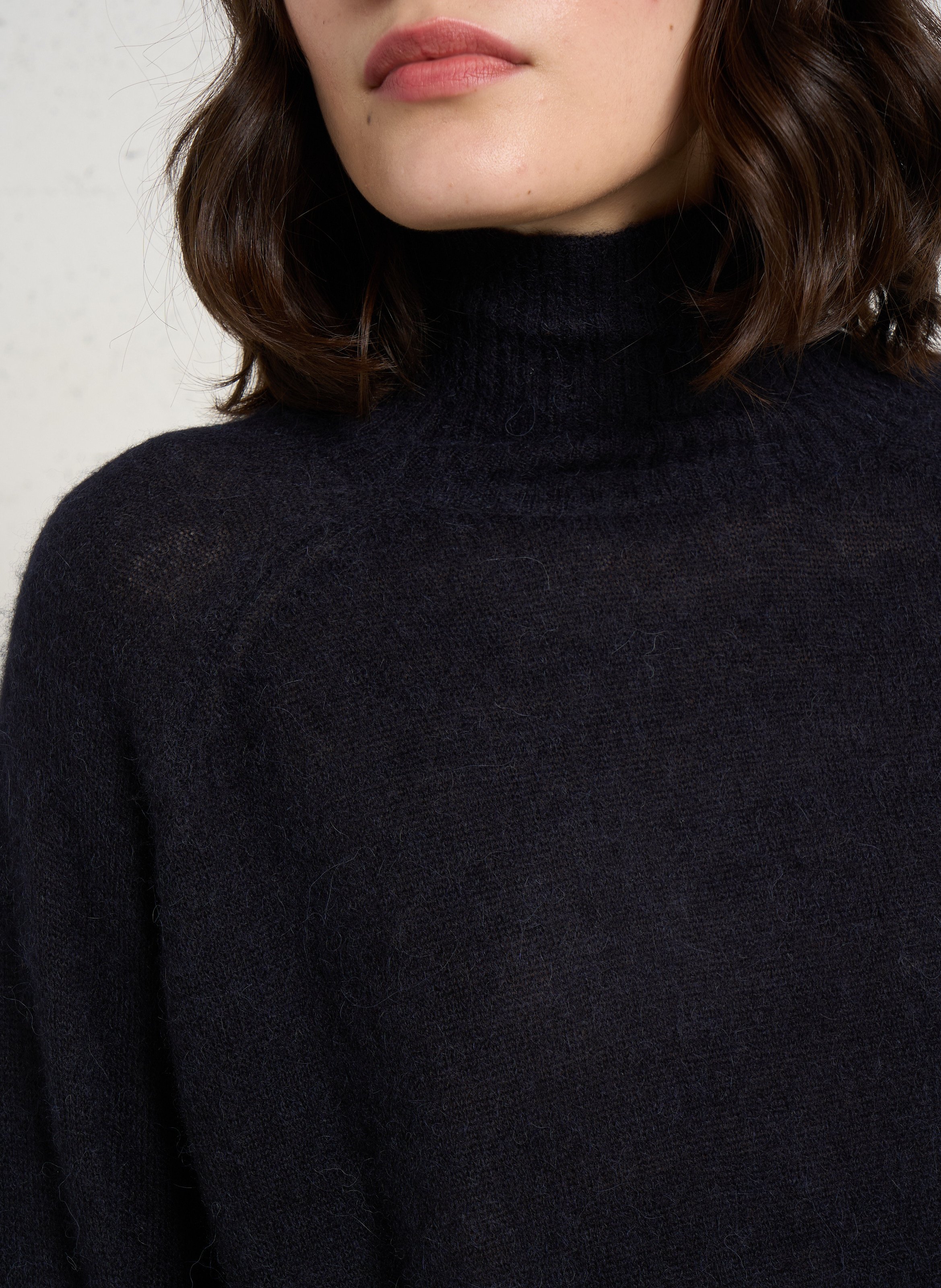 Straight high-neck sweater in wool and silk DES PETITS HAUTS Blue