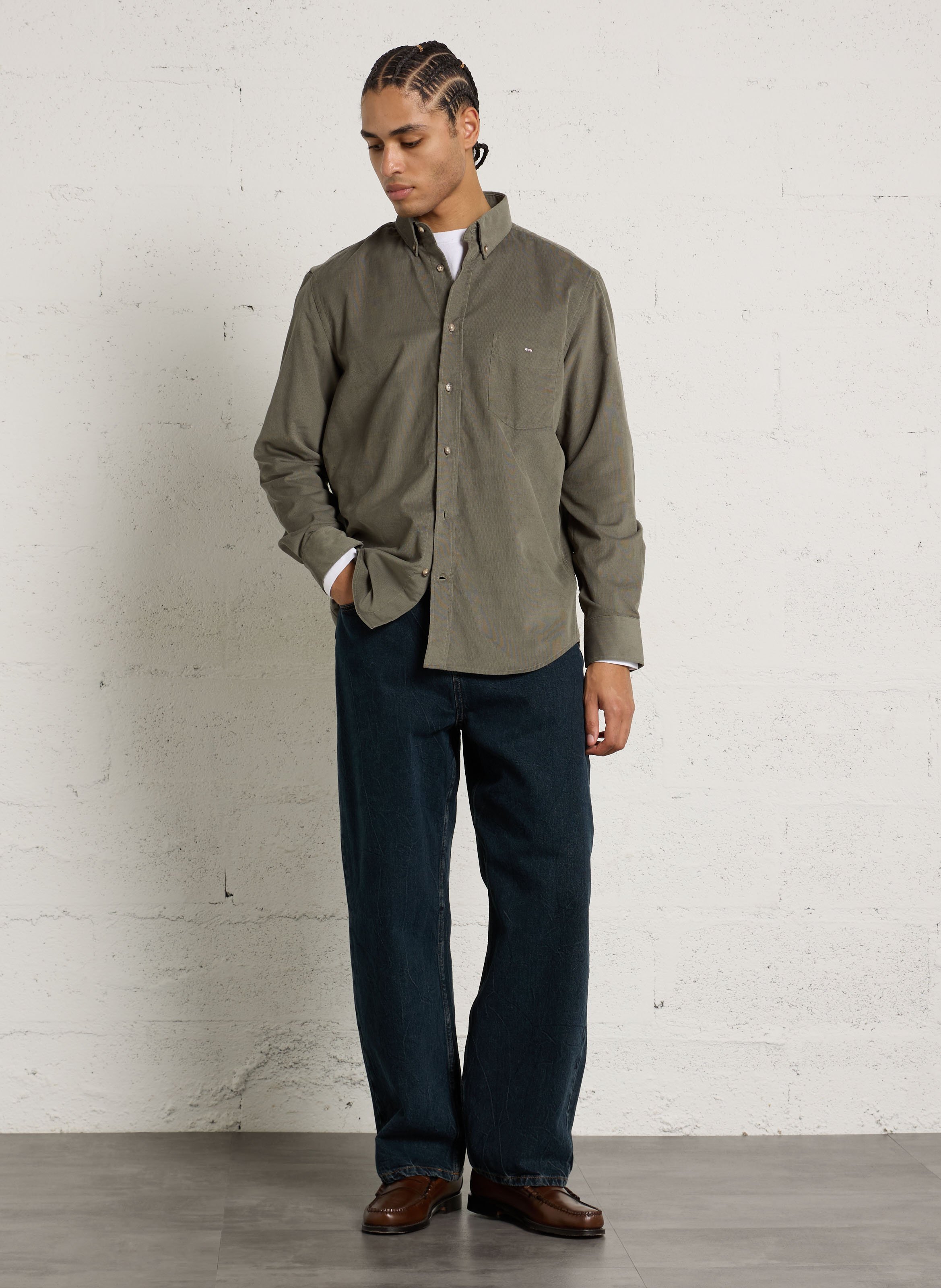 Straight ribbed cotton shirt EDEN PARK Khaki