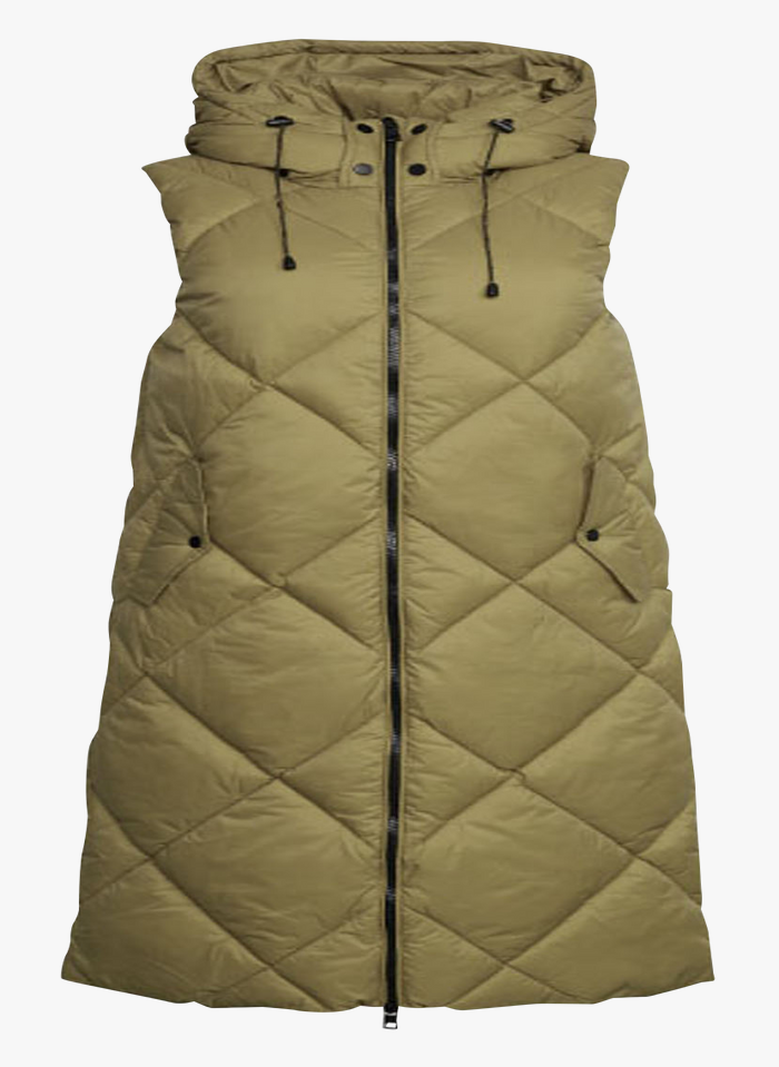 Long Quilted Padded Jacket With Hood Dark Khaki Esprit - Women