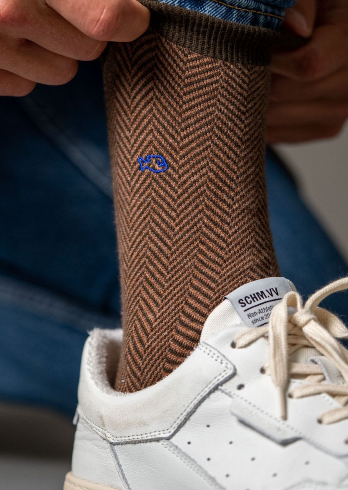 Combed cotton herringbone socks Brown