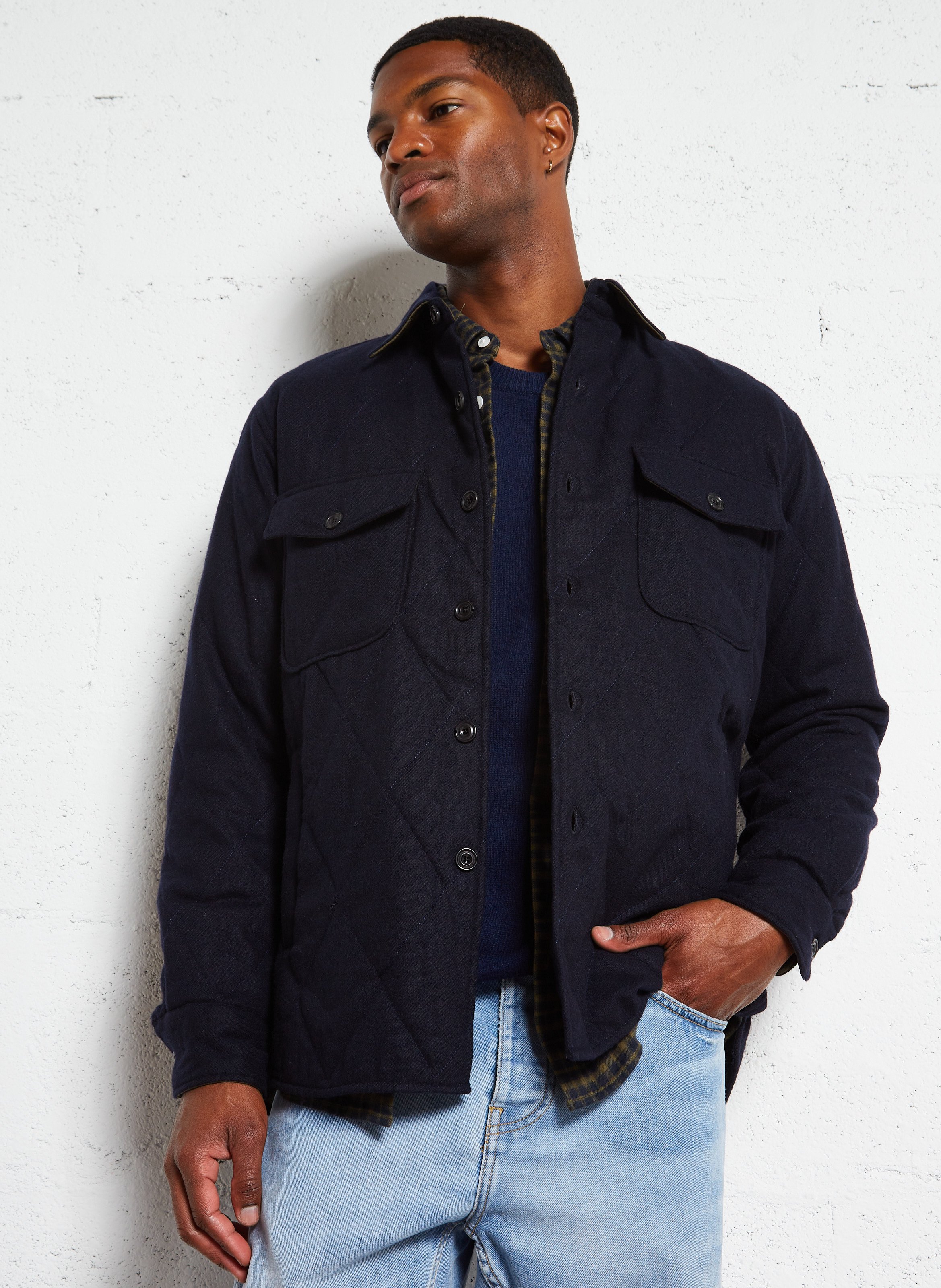 Surchemise droite en laine mélangée  HARTFORD Bleu