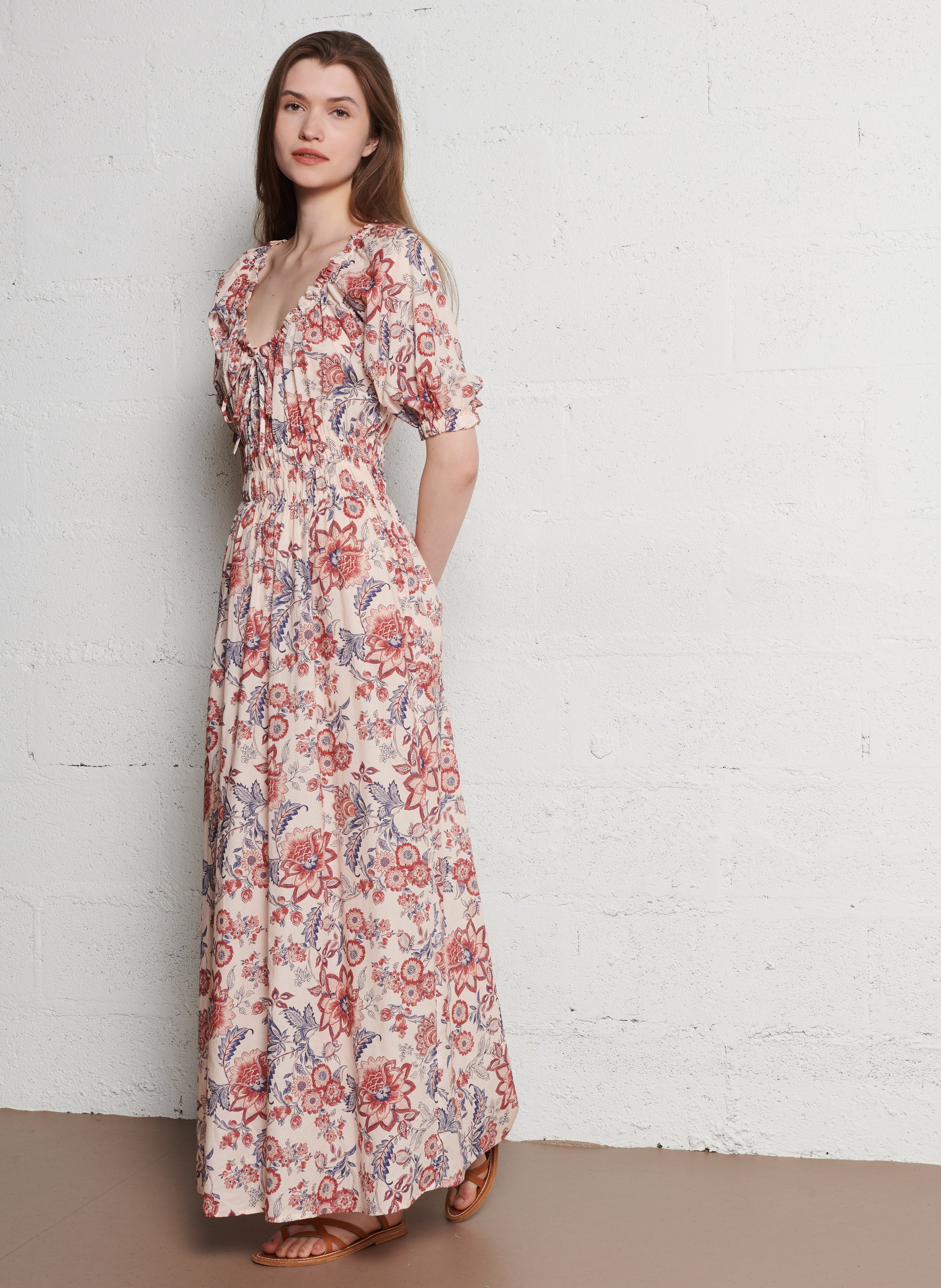 Long dress with boat neck and floral print SOPHIE+LUCIE Beige