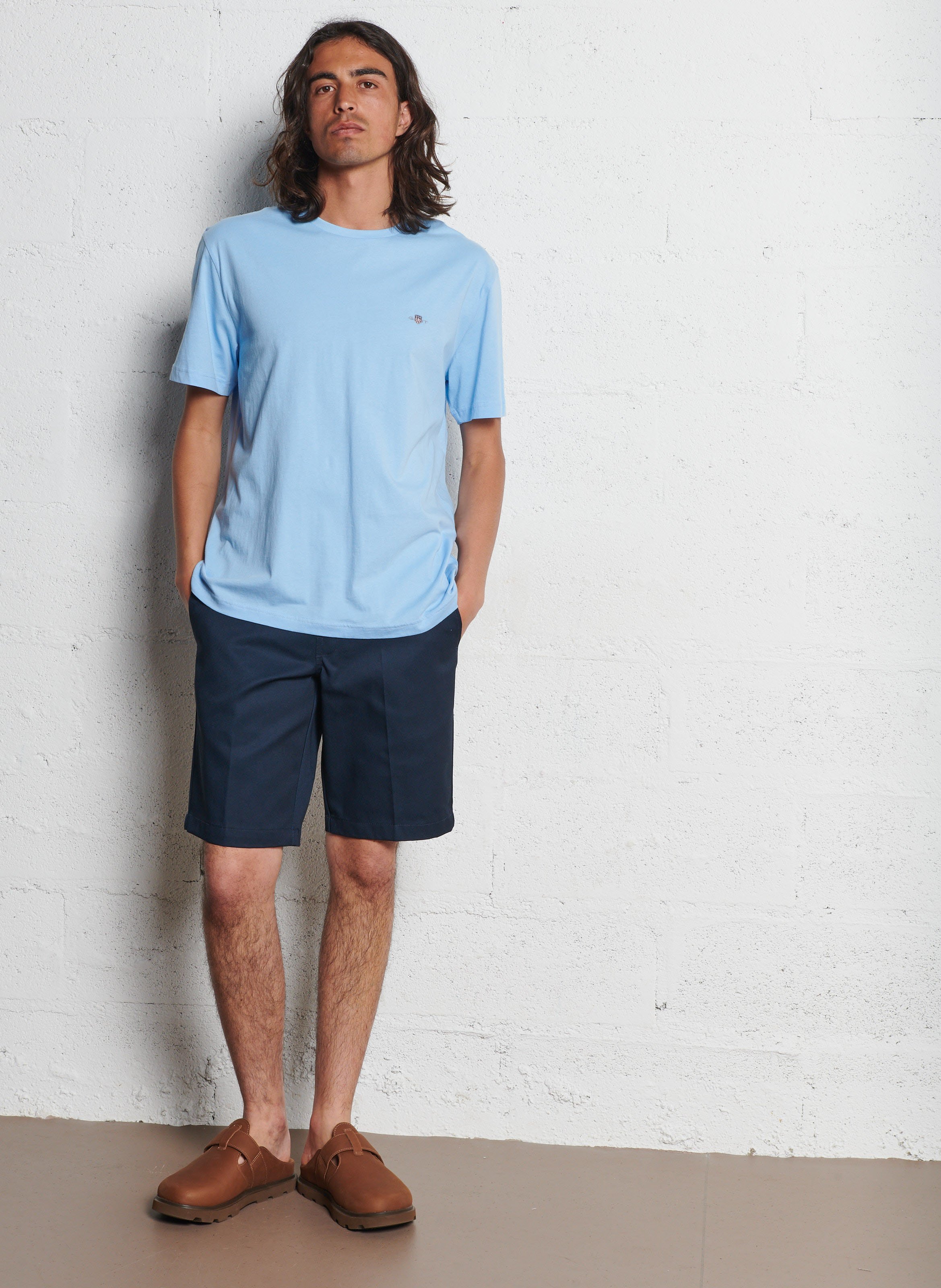 Straight cotton round-neck T-shirt GANT Blue