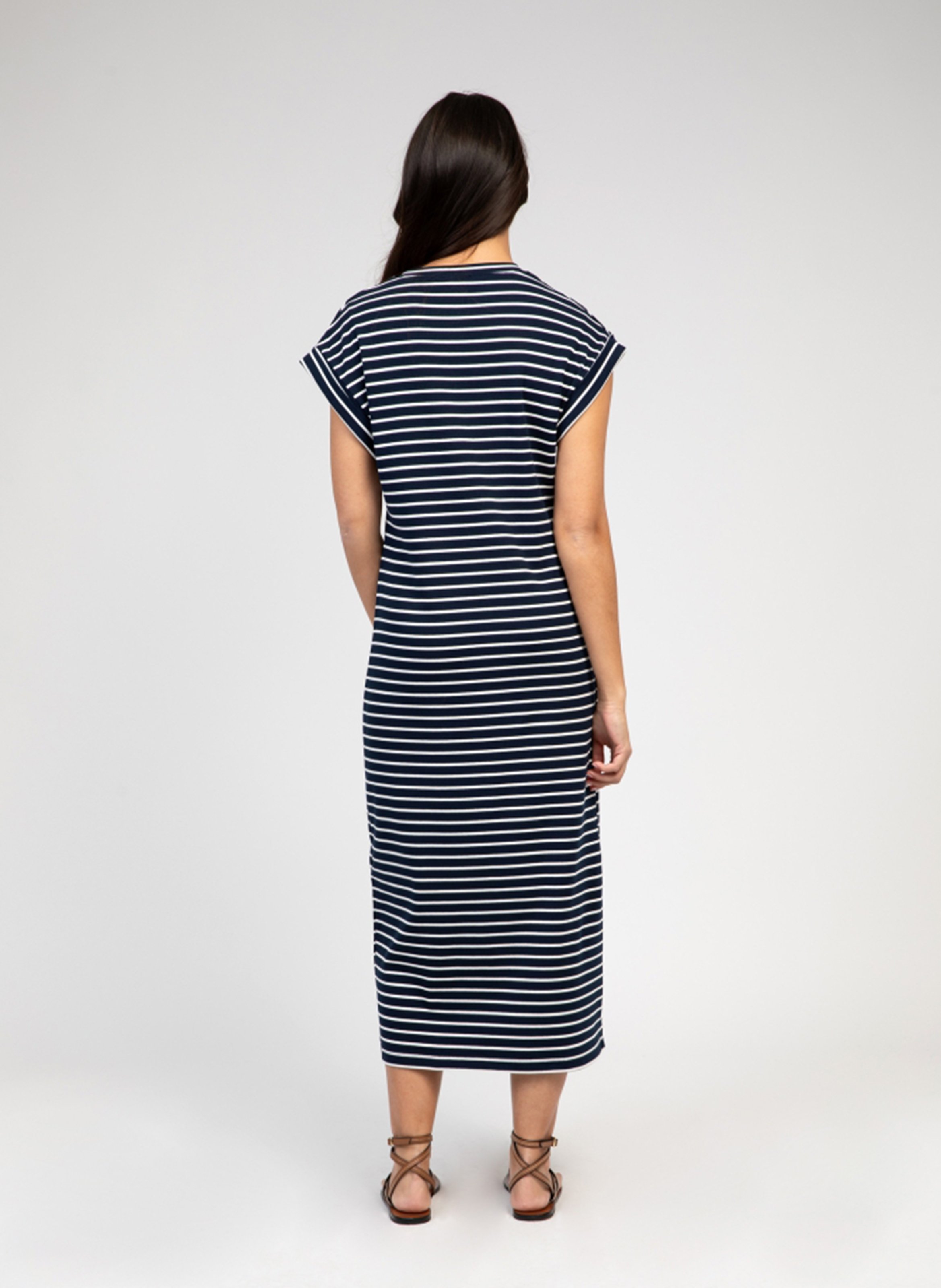 Round-neck striped cotton-blend midi dress AN'GE Blue