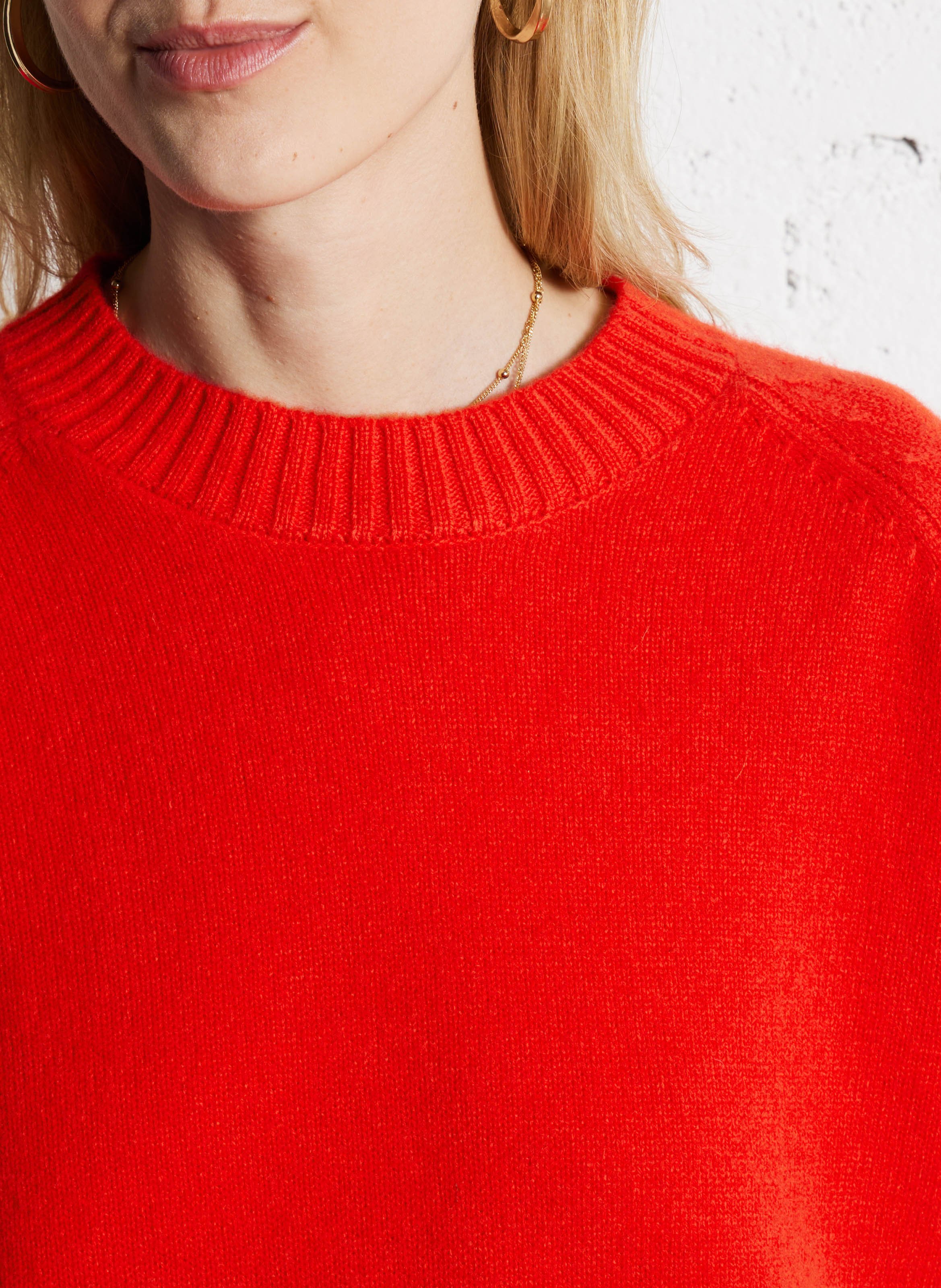 Pull ample col rond en laine SUNCOO Rouge