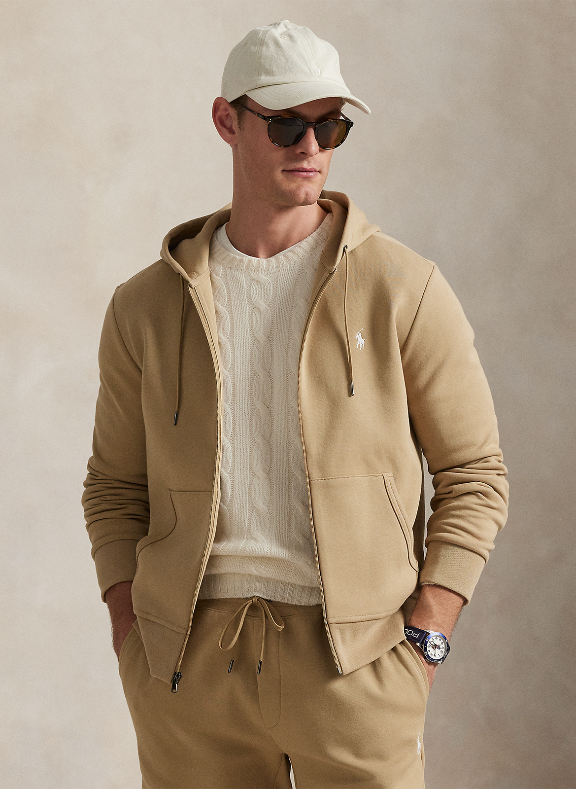 Zip-up soft cotton hoodie POLO RALPH LAUREN Khaki